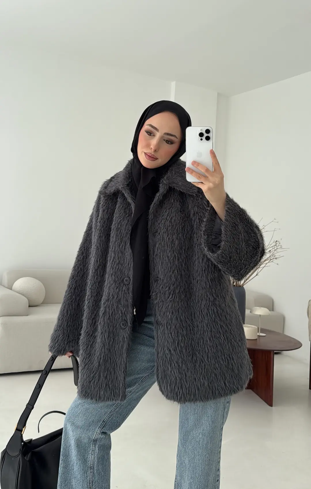 Mohair Reglan Kol Kaban Antrasit - Görsel 8