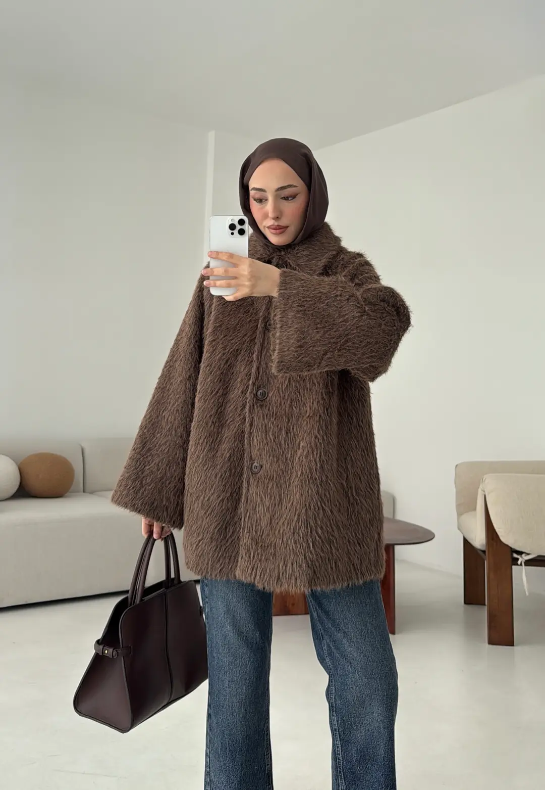 Mohair Reglan Kol Kaban Kahve - Görsel 10