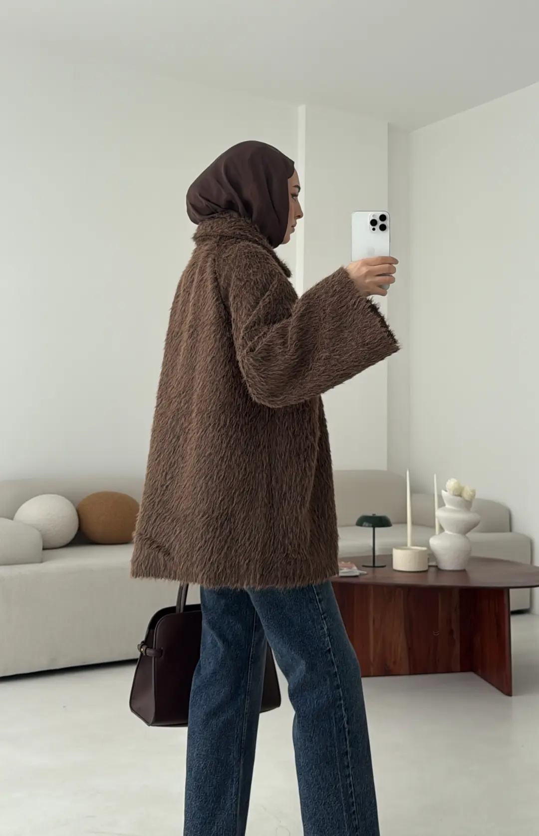 Mohair Reglan Kol Kaban Kahve - Görsel 4