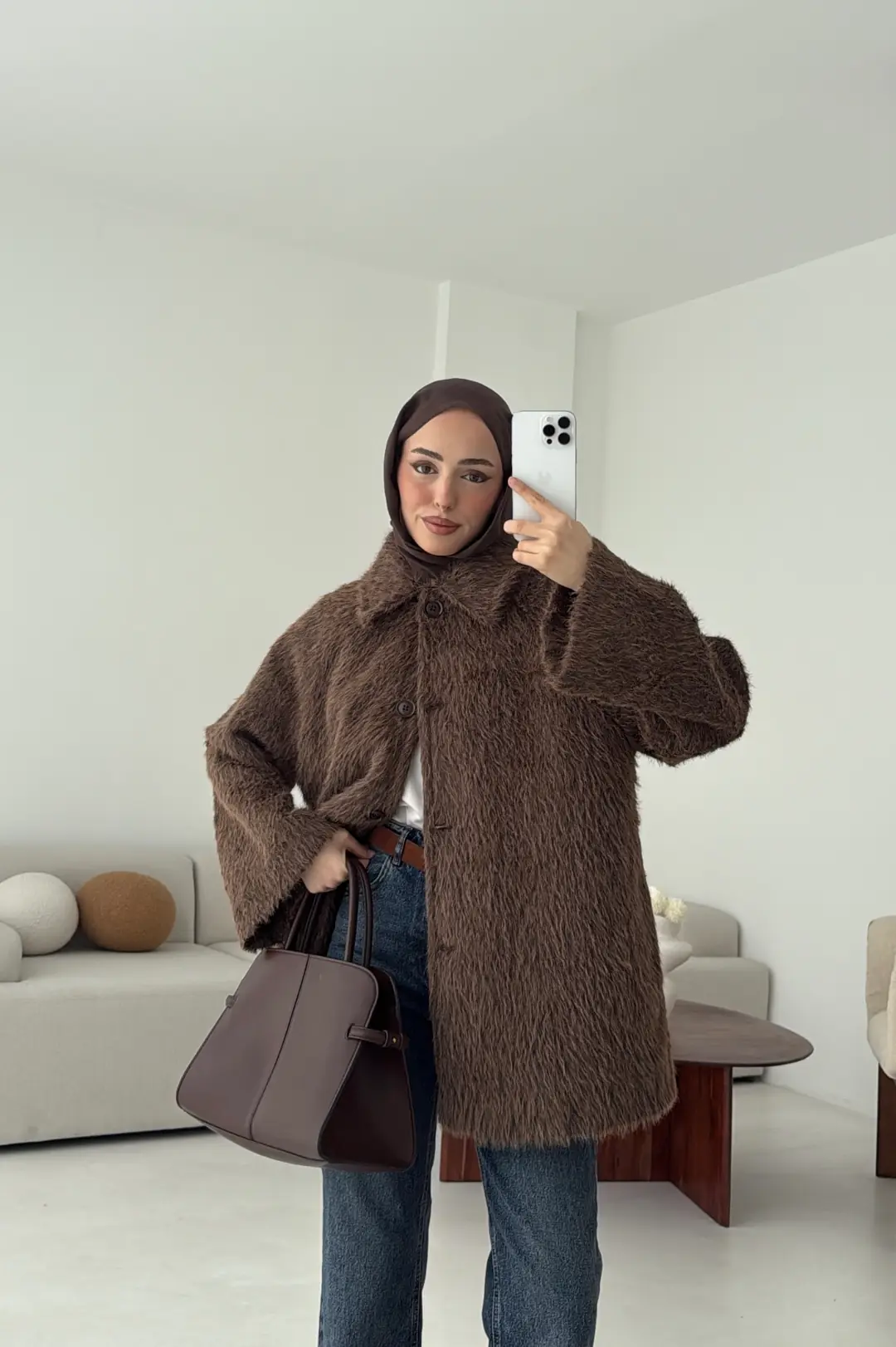 Mohair Reglan Kol Kaban Kahve - Görsel 7