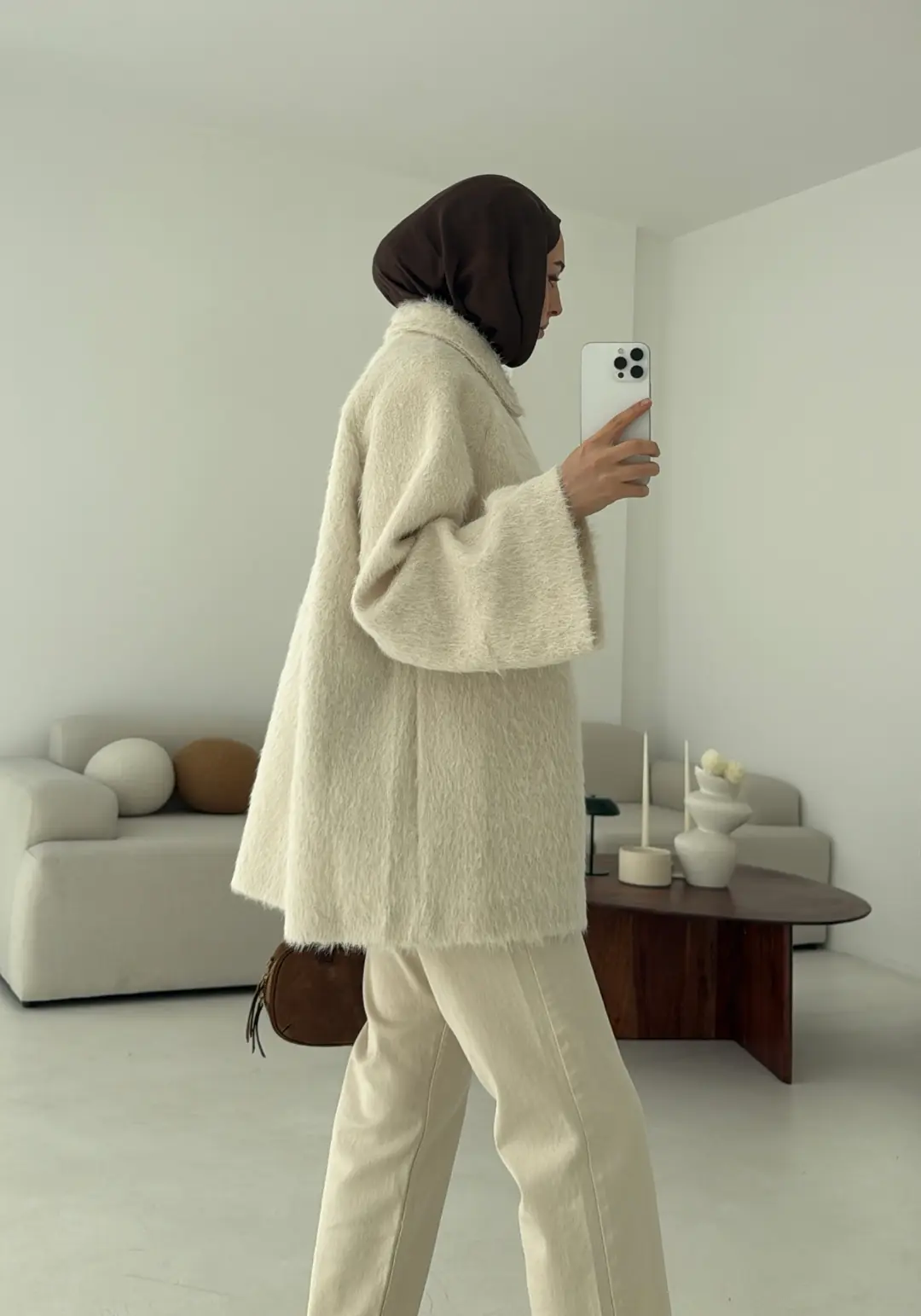 Mohair Reglan Kol Kaban Krem - Görsel 3