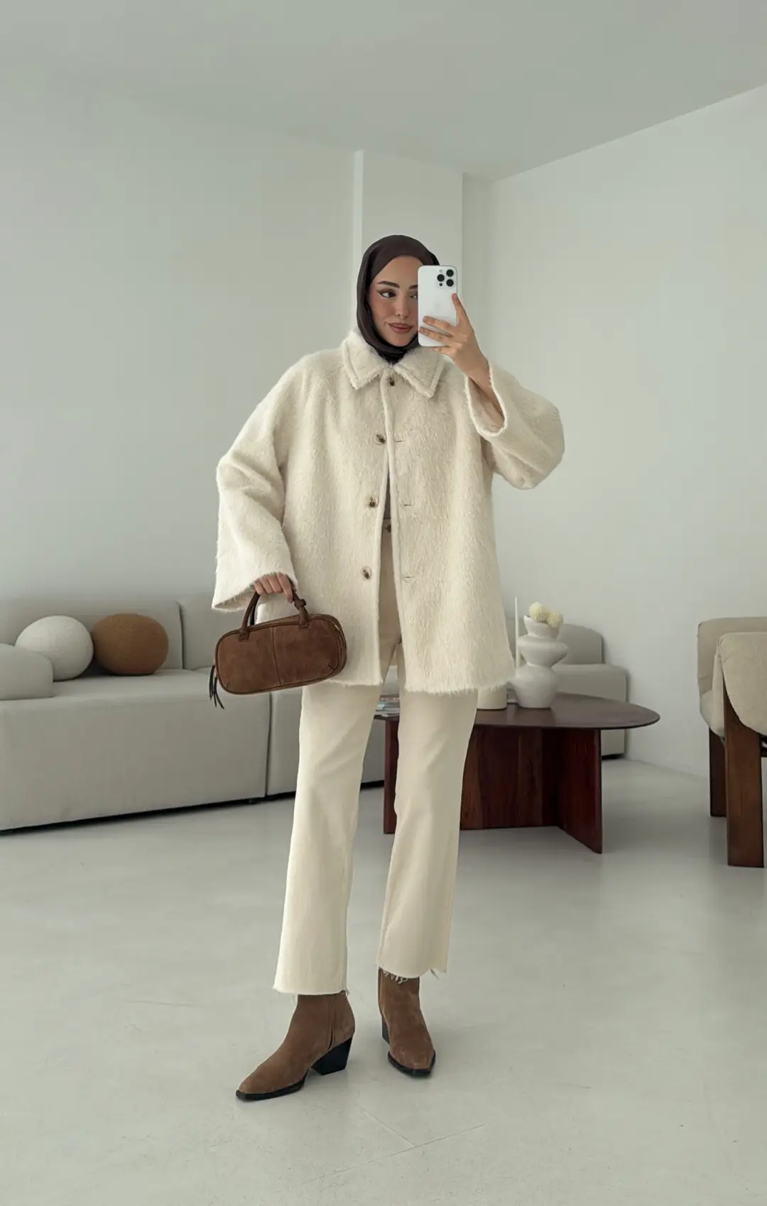 Mohair Reglan Kol Kaban Krem - Görsel 5