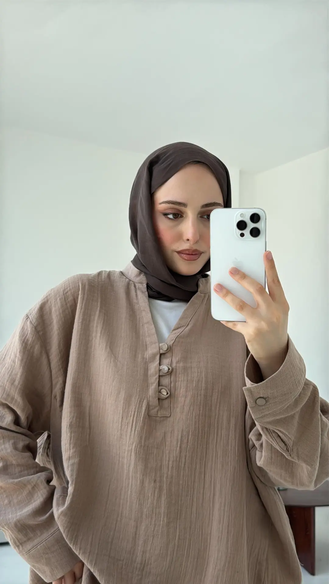 Müslin Düğmeli Gömlek Bej - Görsel 2