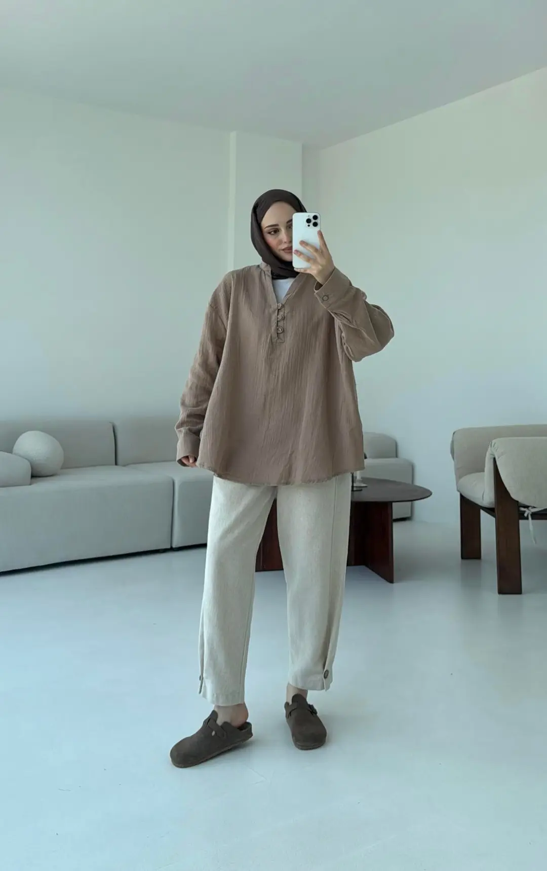 Müslin Düğmeli Gömlek Bej - Görsel 6