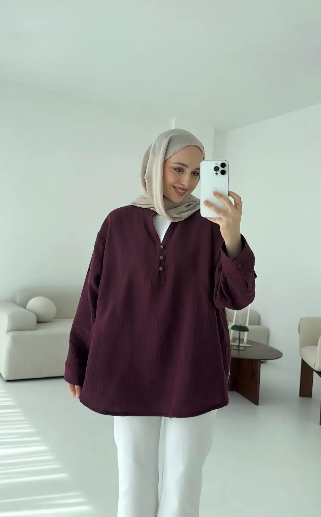 Müslin Düğmeli Gömlek Bordo