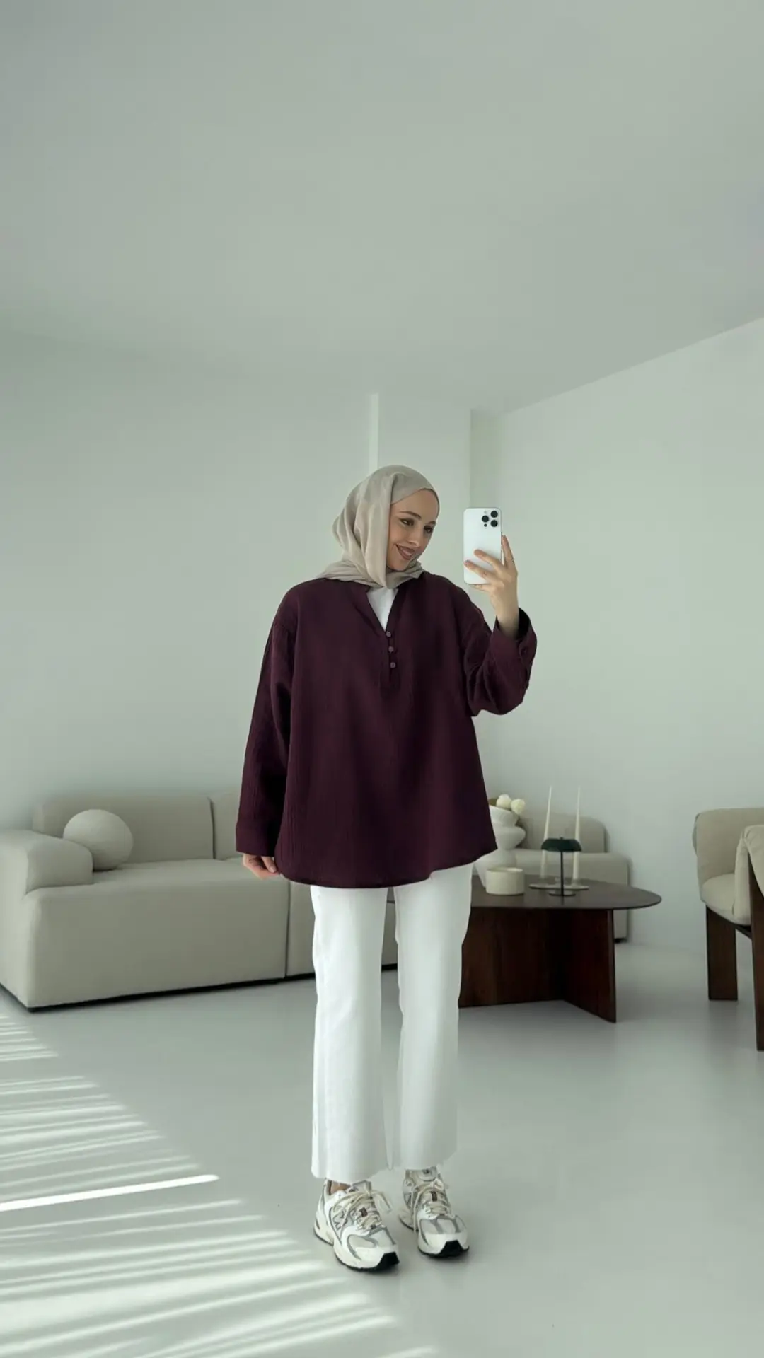 Müslin Düğmeli Gömlek Bordo - Görsel 6