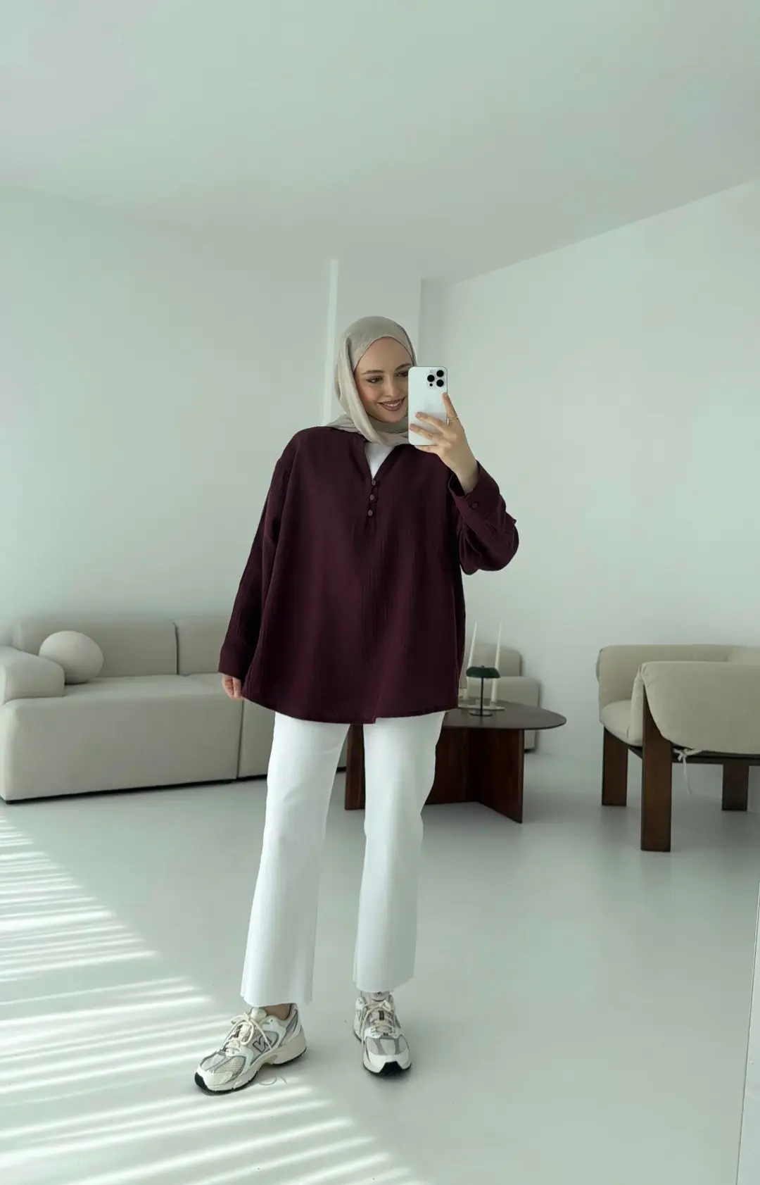 Müslin Düğmeli Gömlek Bordo - Görsel 4