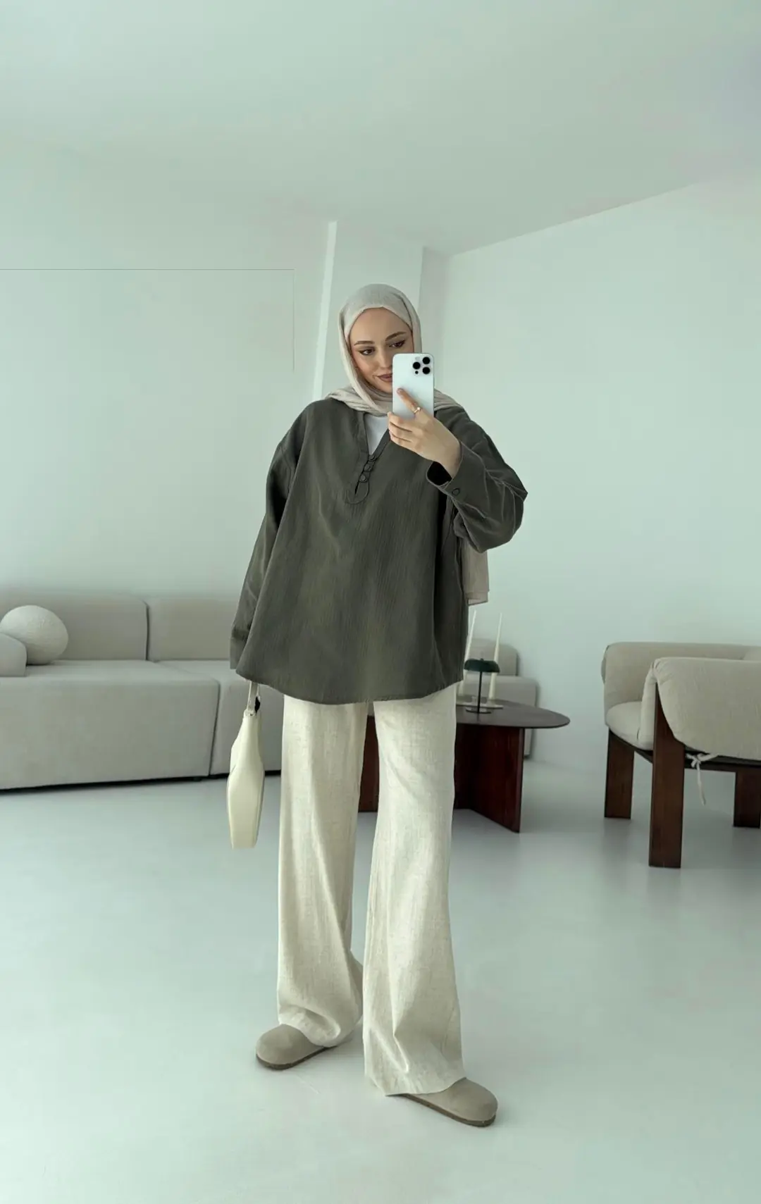 Müslin Düğmeli Gömlek Haki - Görsel 4