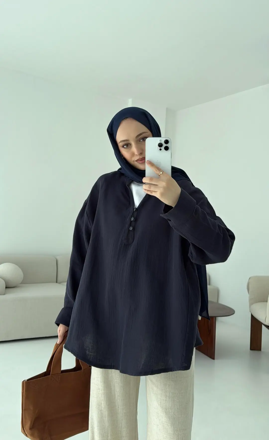 Müslin Düğmeli Gömlek Lacivert