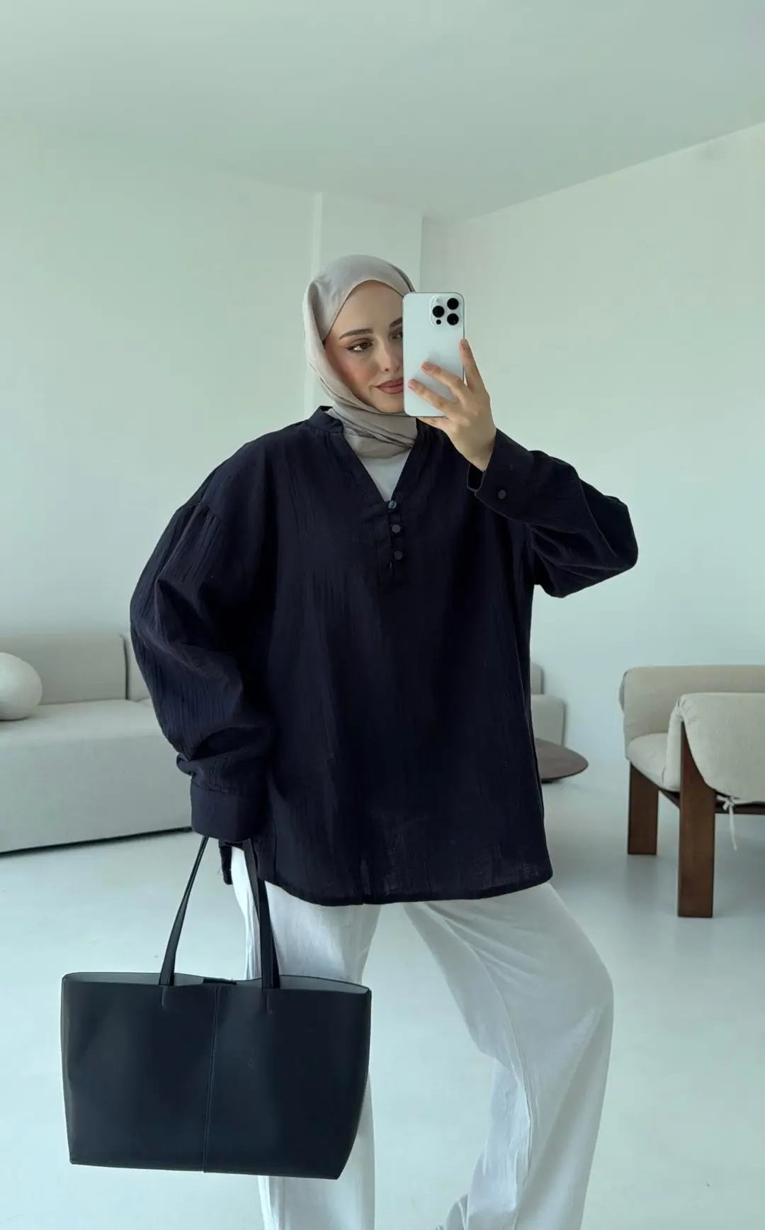 Müslin Düğmeli Gömlek Lacivert