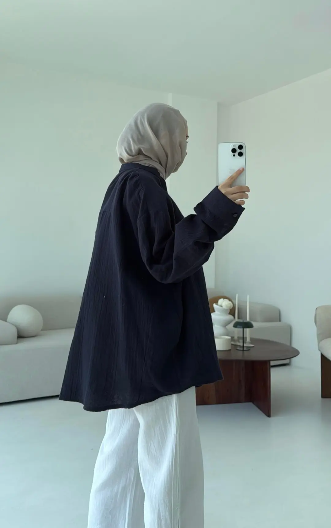 Müslin Düğmeli Gömlek Lacivert - Görsel 5