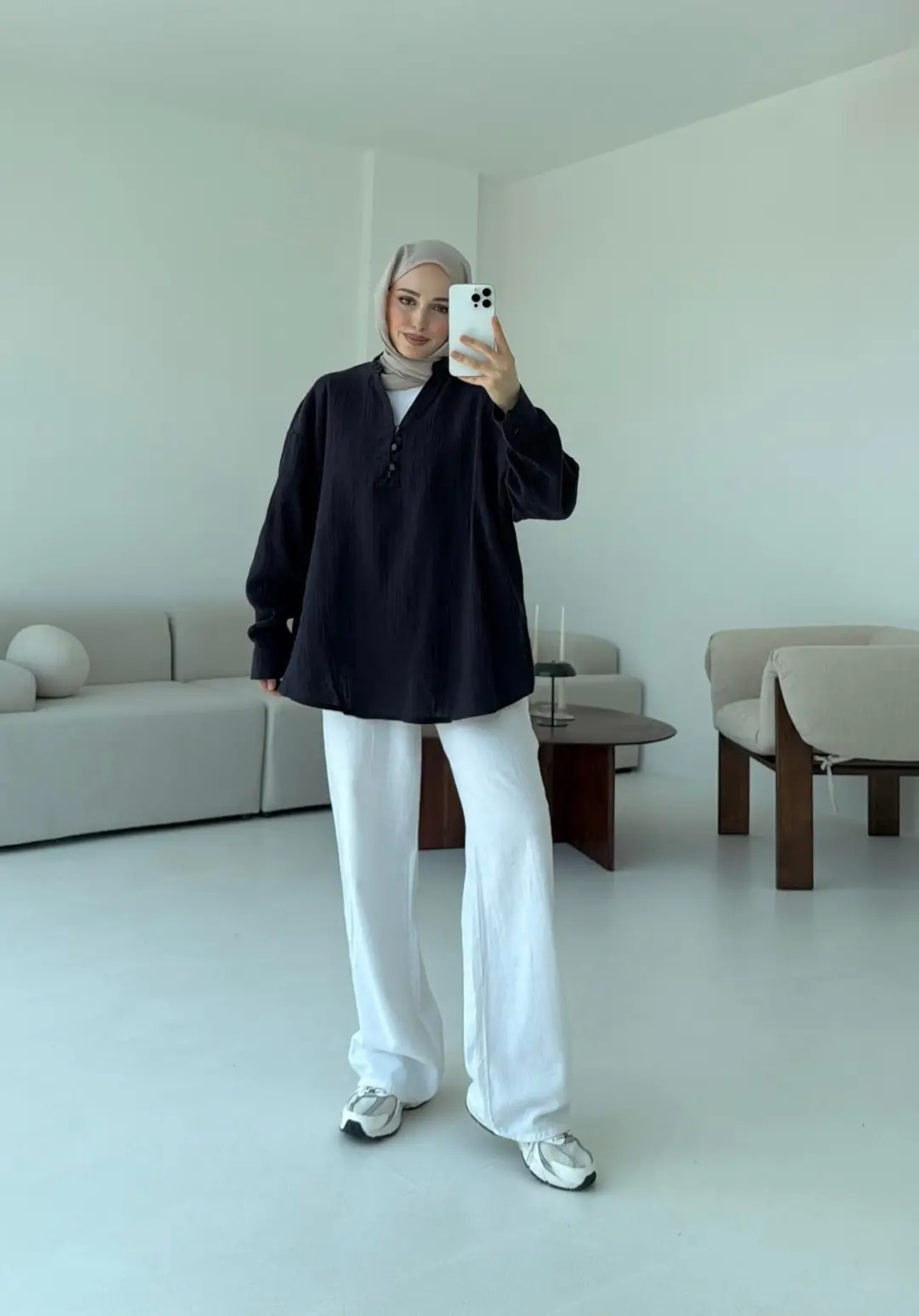 Müslin Düğmeli Gömlek Lacivert - Görsel 8