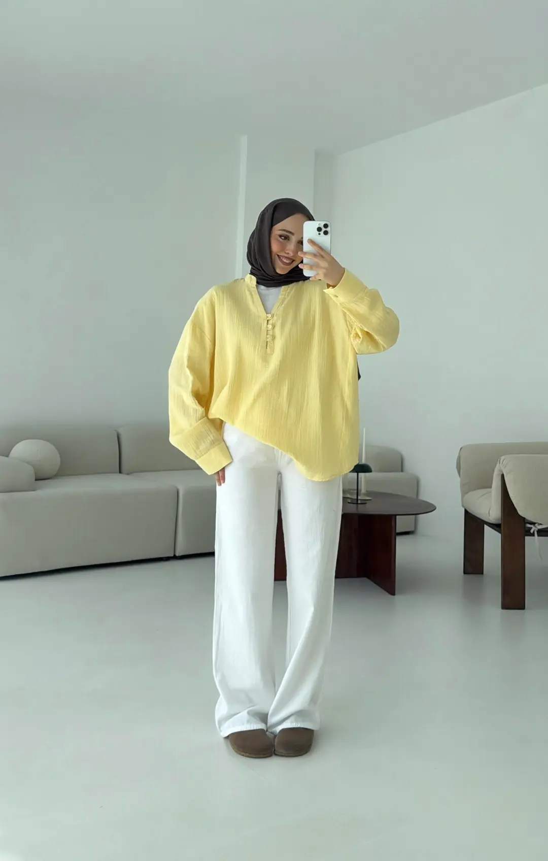 Müslin Düğmeli Gömlek Sarı - Görsel 5