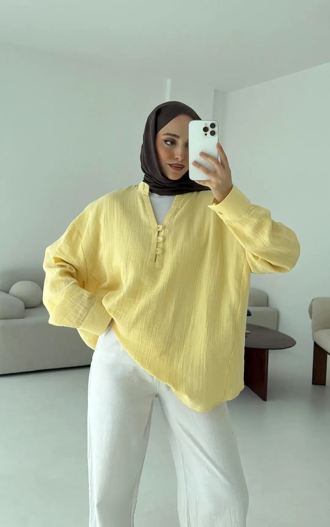 Müslin Düğmeli Gömlek Sarı