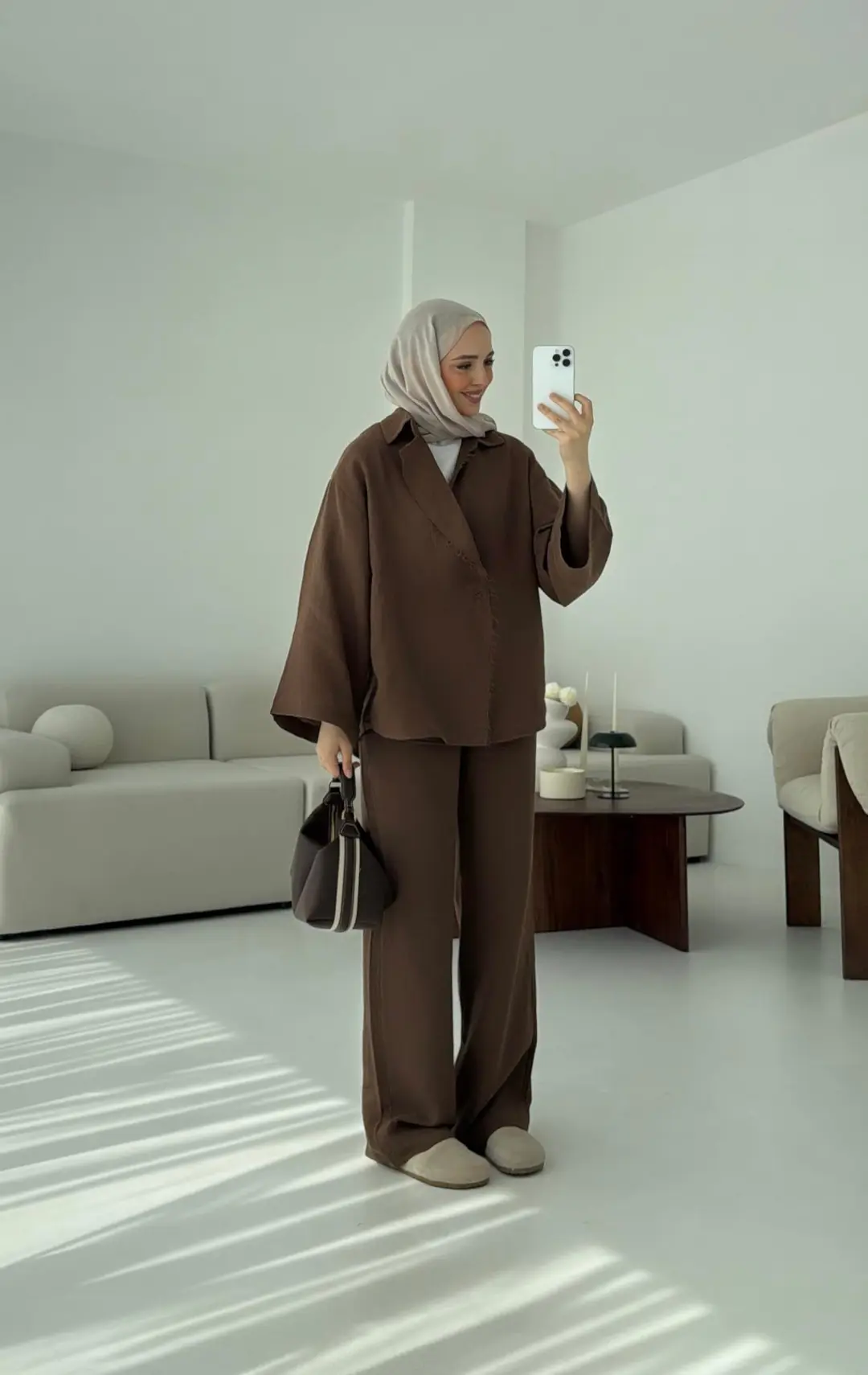 Müslin Düğmeli Kimono Takım Kahve - Görsel 3