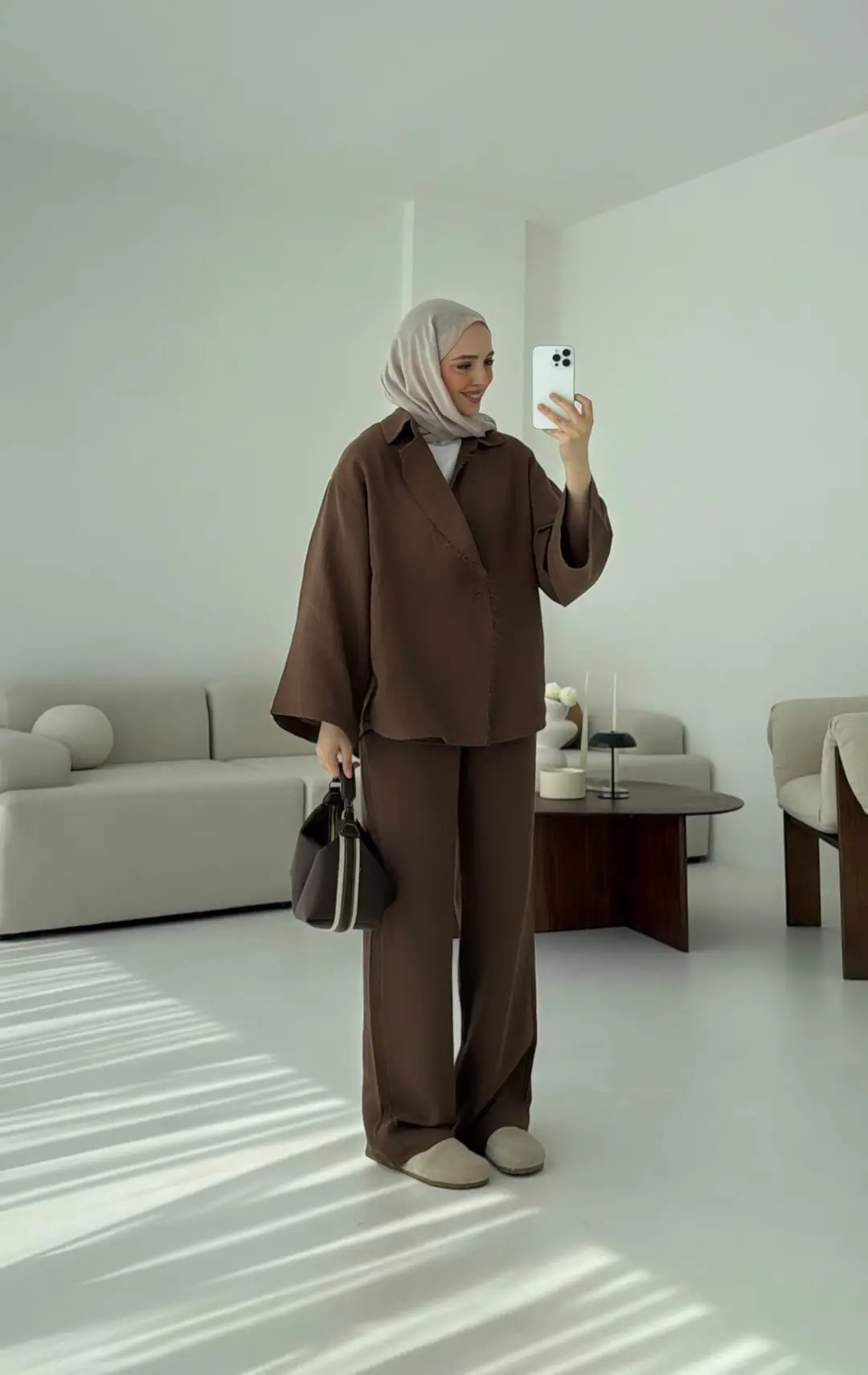 Müslin Düğmeli Kimono Takım Kahve - Görsel 3