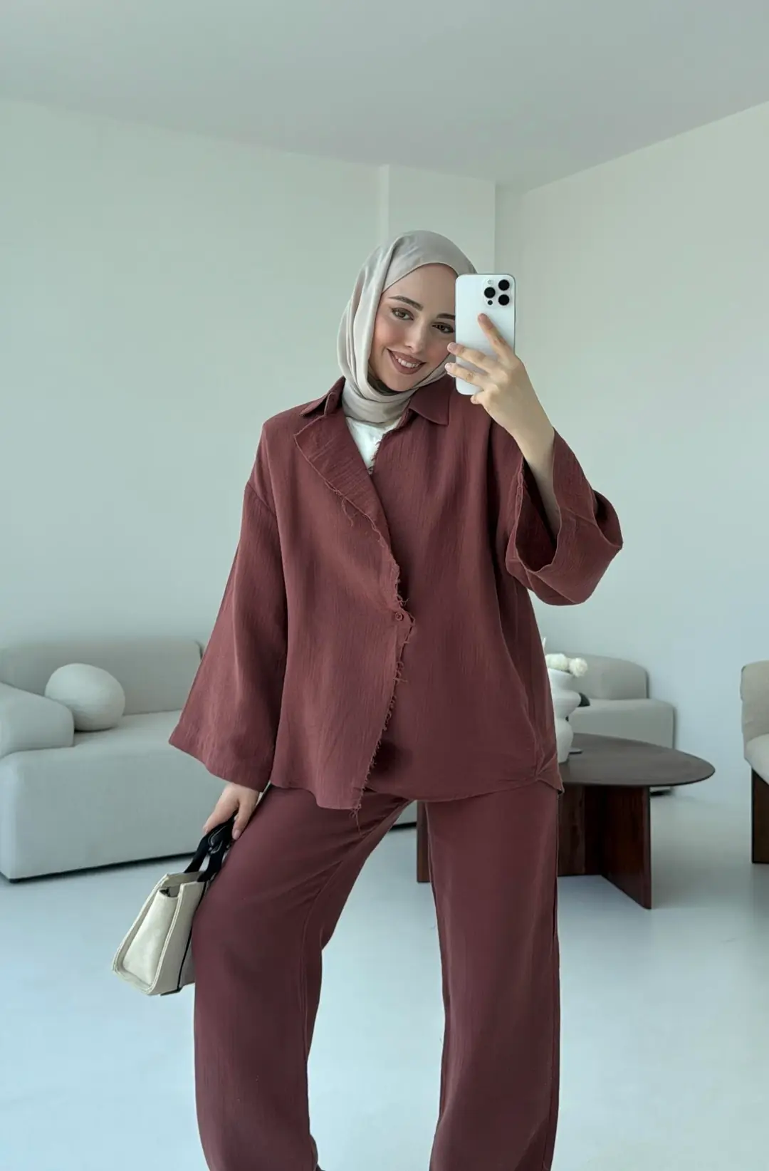 Müslin Düğmeli Kimono Takım Kiremit - Görsel 4