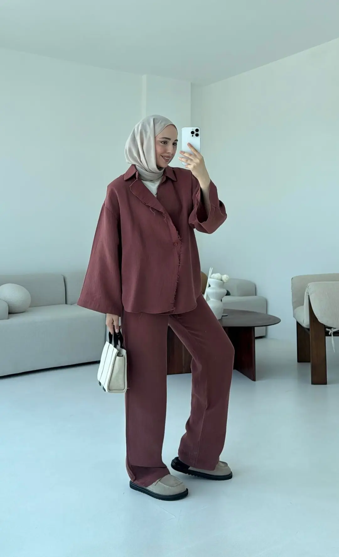 Müslin Düğmeli Kimono Takım Kiremit - Görsel 5