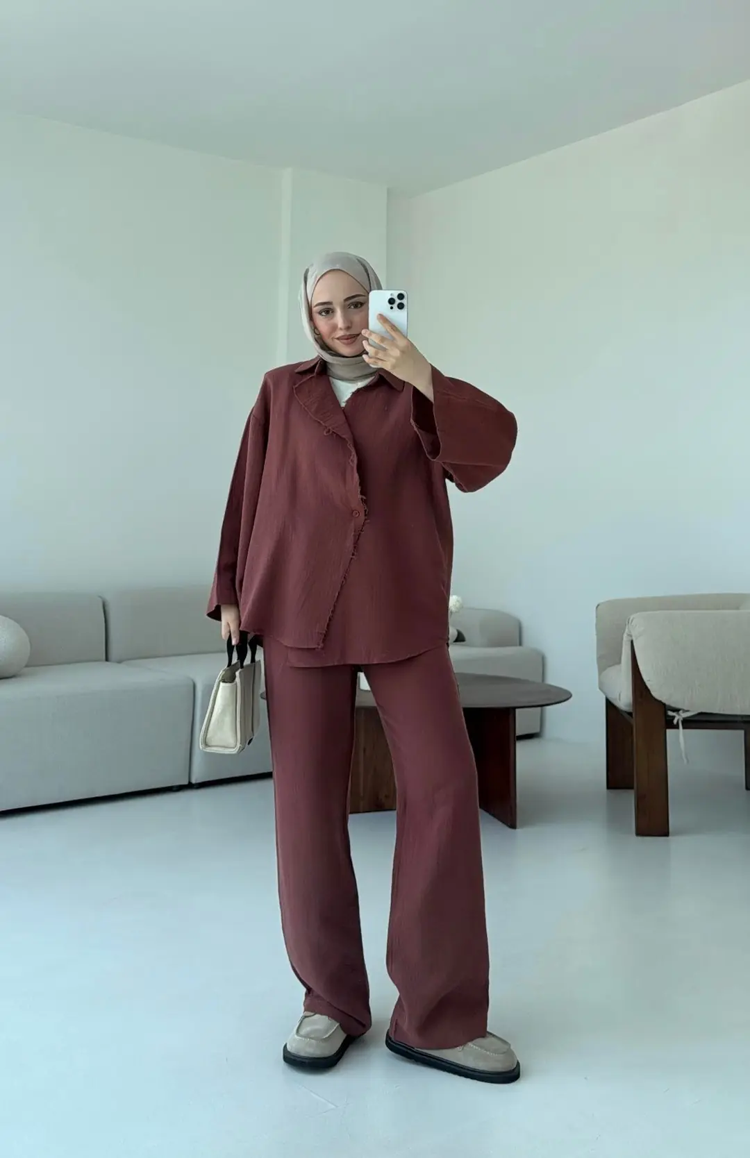 Müslin Düğmeli Kimono Takım Kiremit - Görsel 8