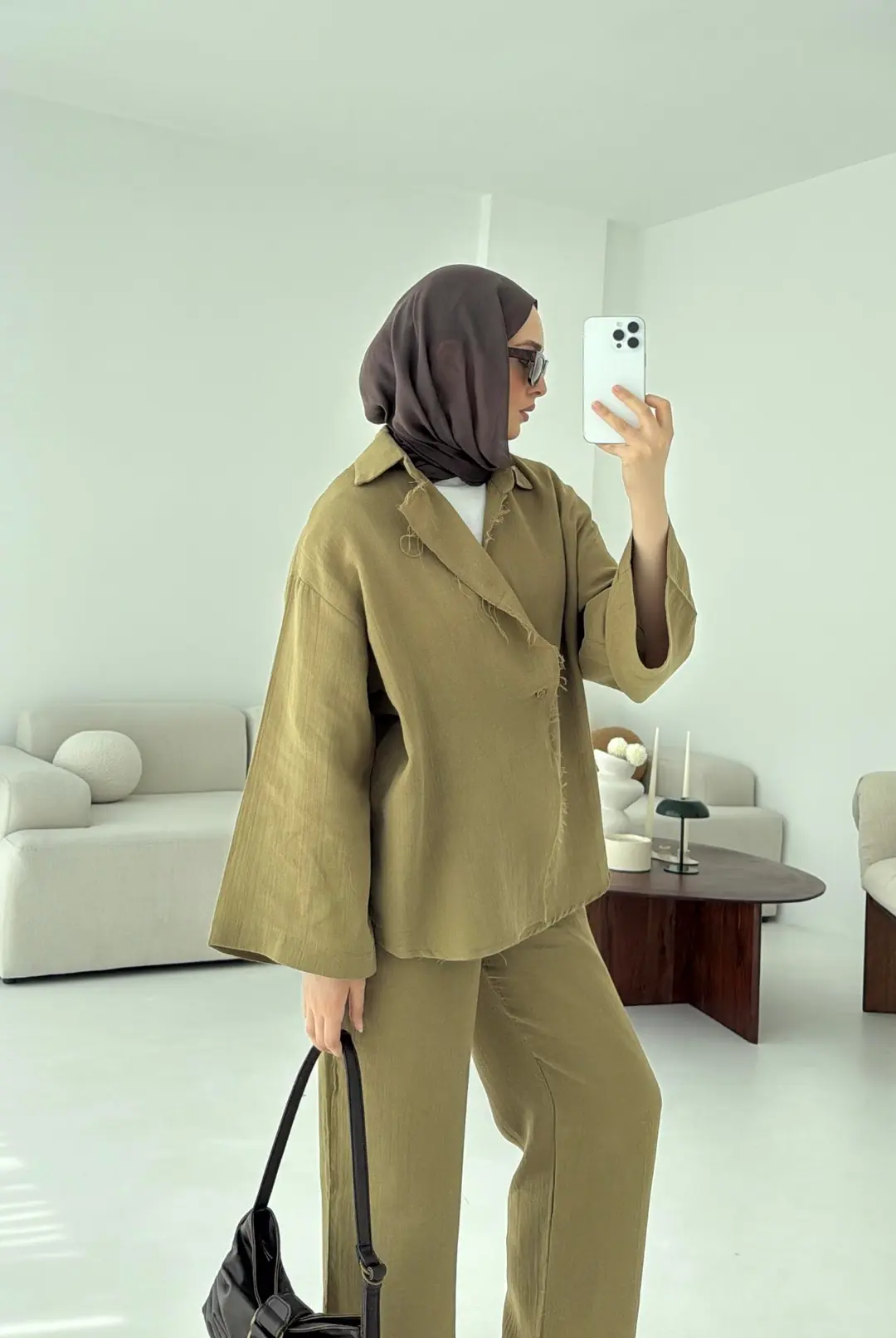 Müslin Düğmeli Kimono Takım Yeşil - Görsel 4