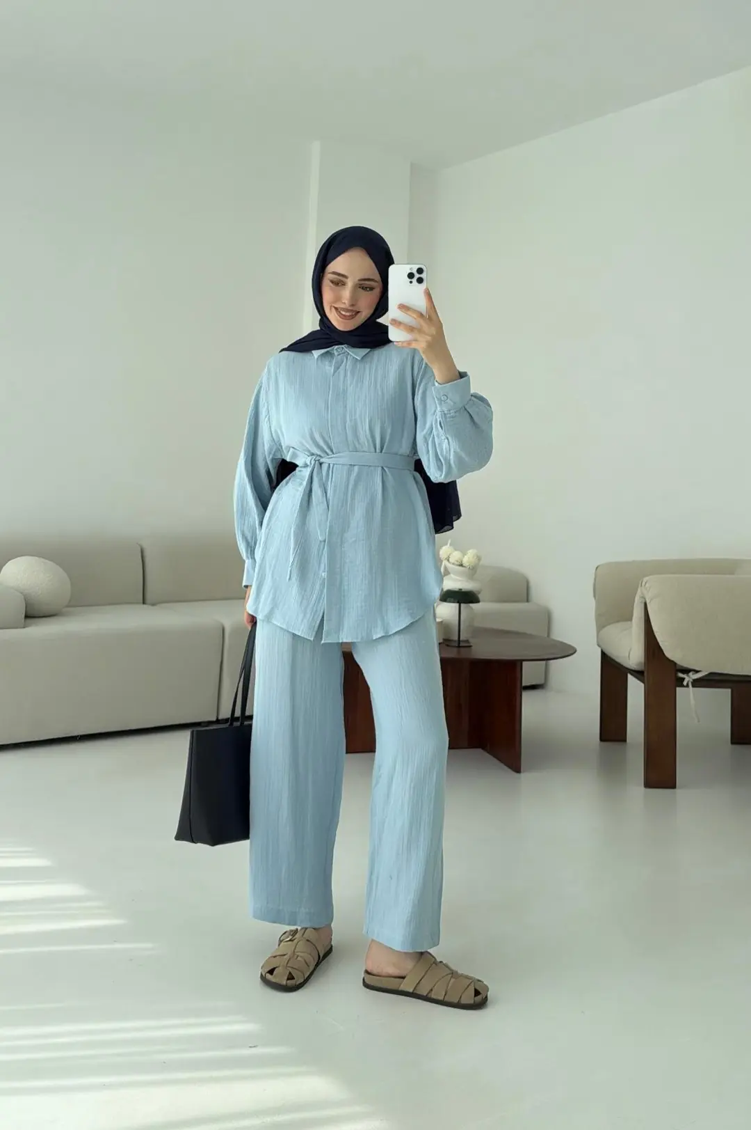 Müslin Gömleklİ Takım Bebe Mavi