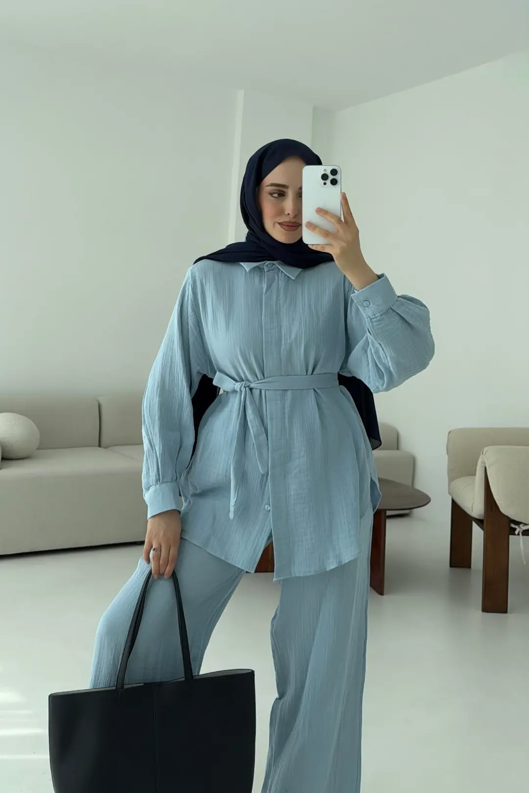 Müslin Gömleklİ Takım Bebe Mavi - Görsel 2