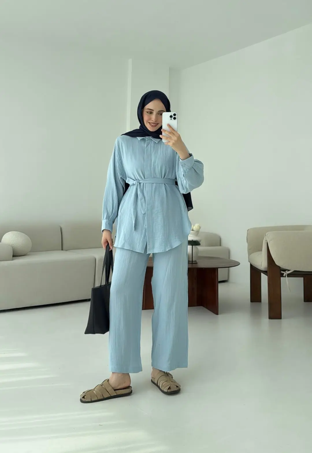 Müslin Gömleklİ Takım Bebe Mavi - Görsel 3