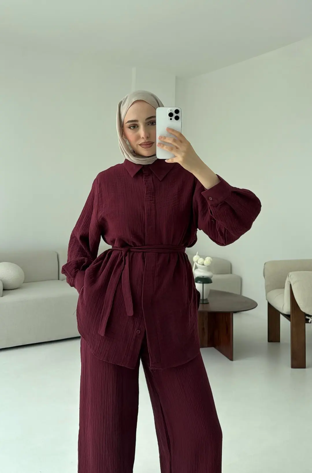 Müslin Gömleklİ Takım Bordo - Görsel 5