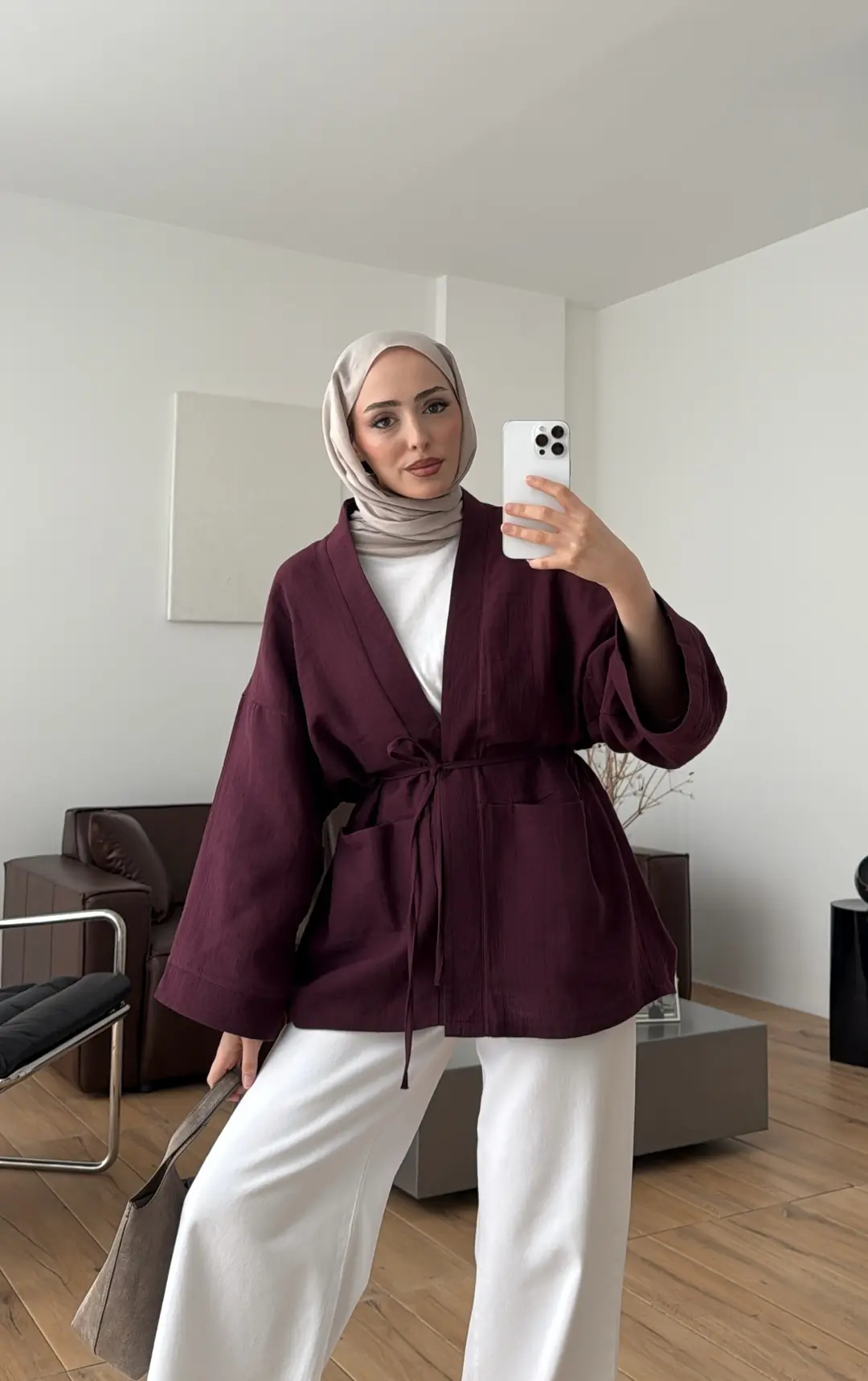 Müslin Kimono Bordo - Görsel 3