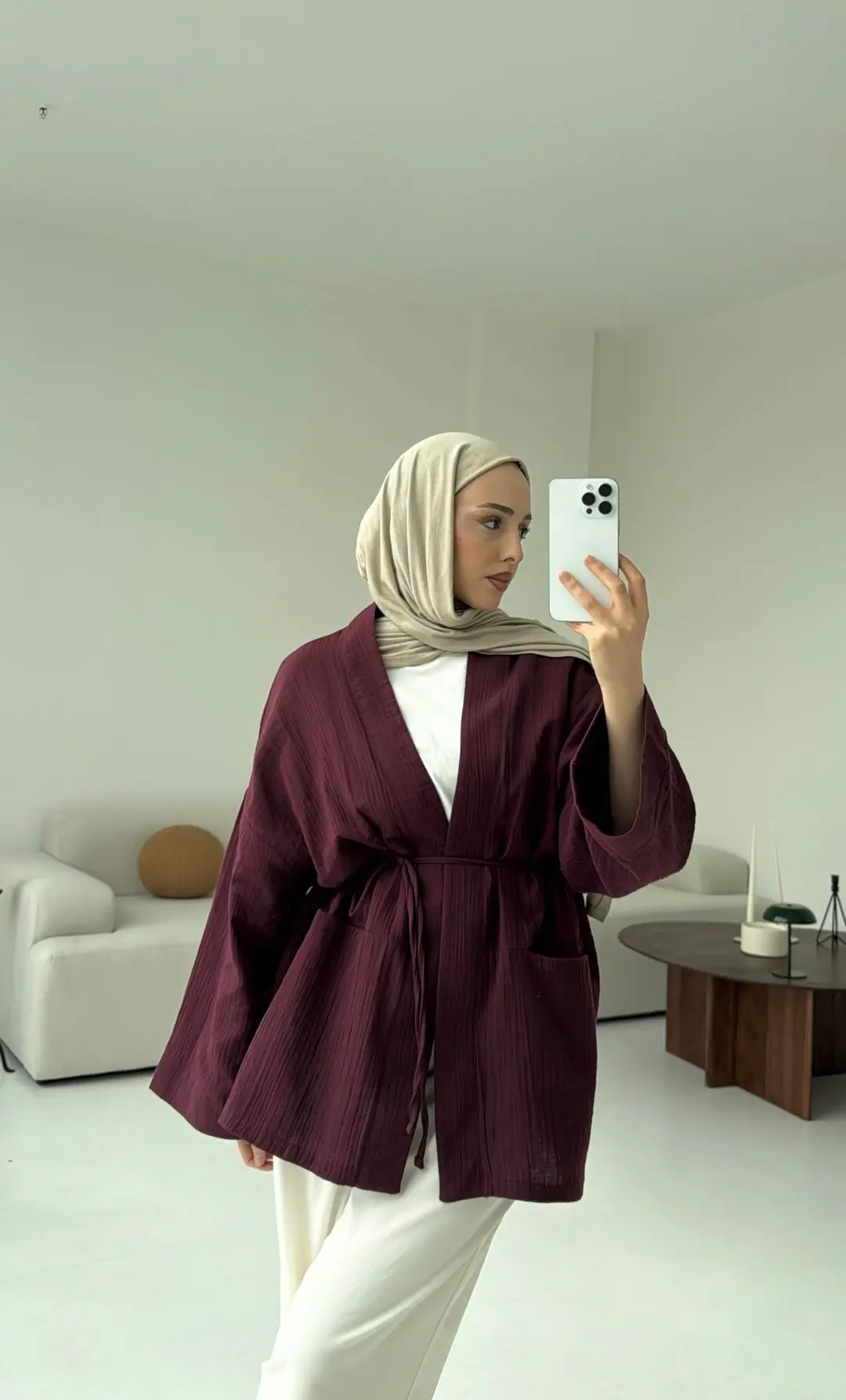 Müslin Kimono Bordo - Görsel 3