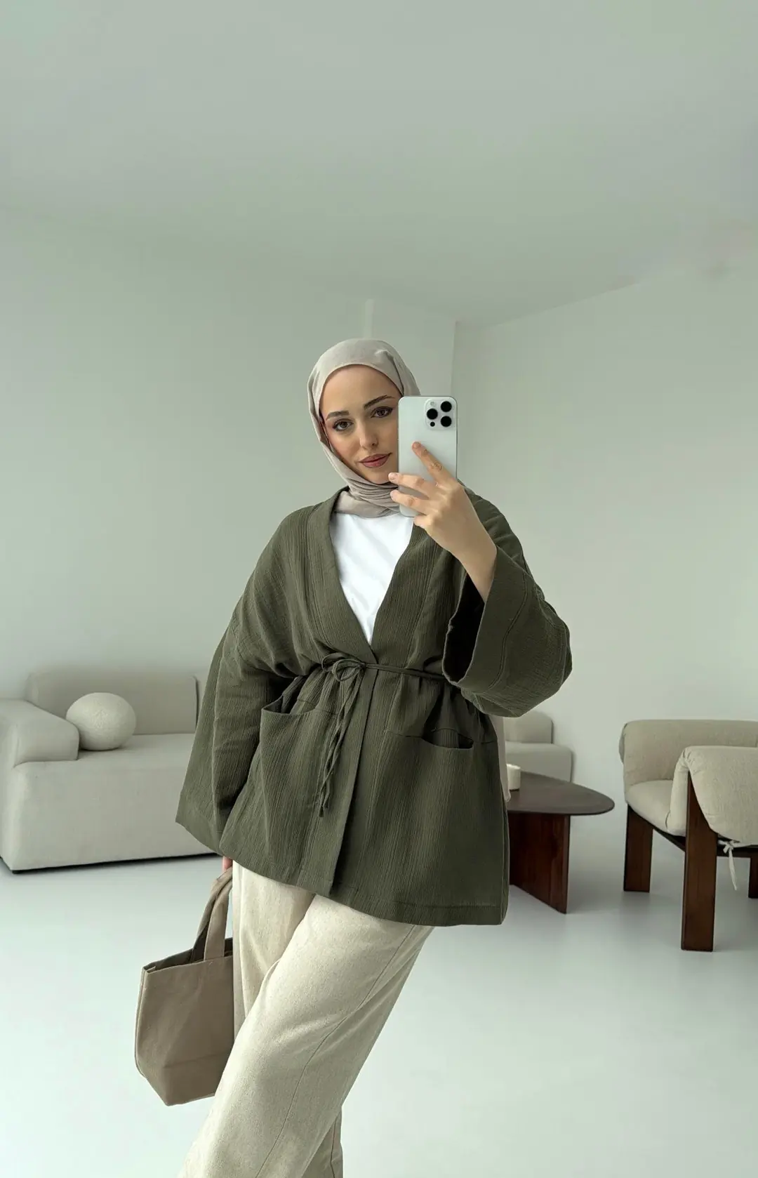 Müslin Kimono Haki - Görsel 5