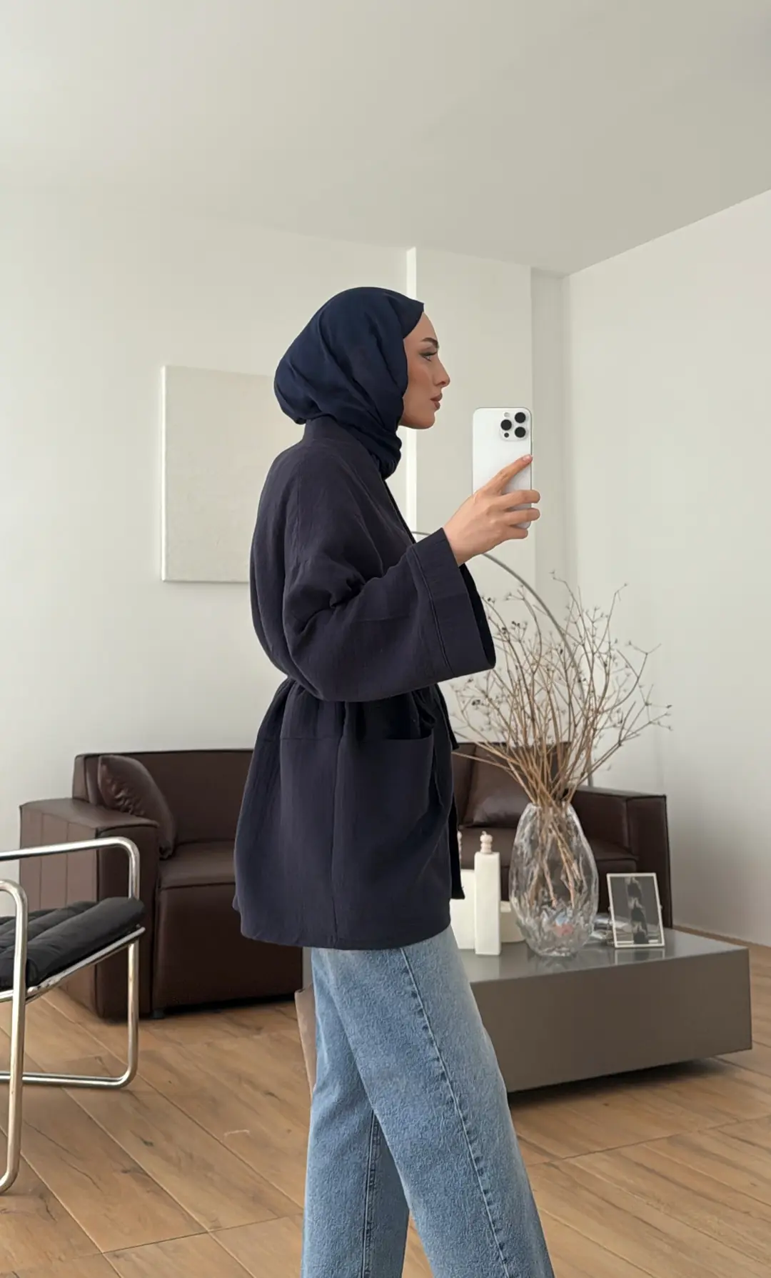 Müslin Kimono Lacivert - Görsel 3