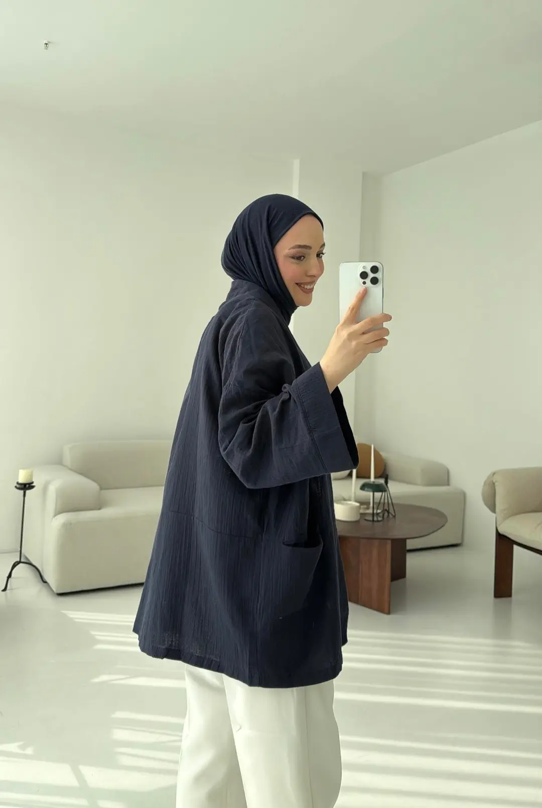 Müslin Kimono Lacivert - Görsel 3