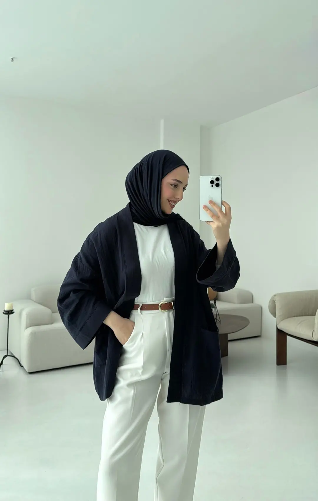 Müslin Kimono Lacivert - Görsel 4