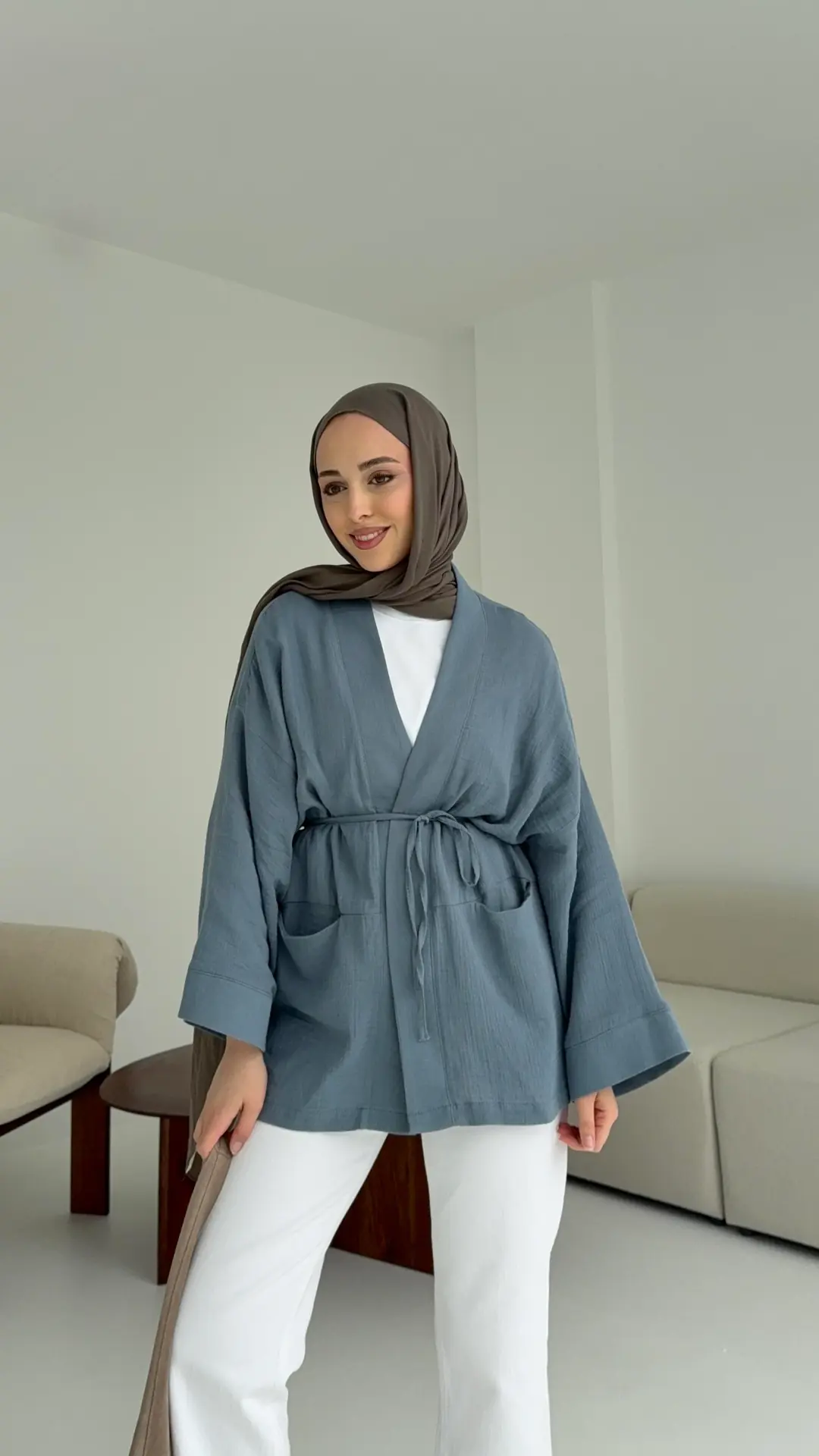 Müslin Kimono Mavi - Görsel 7