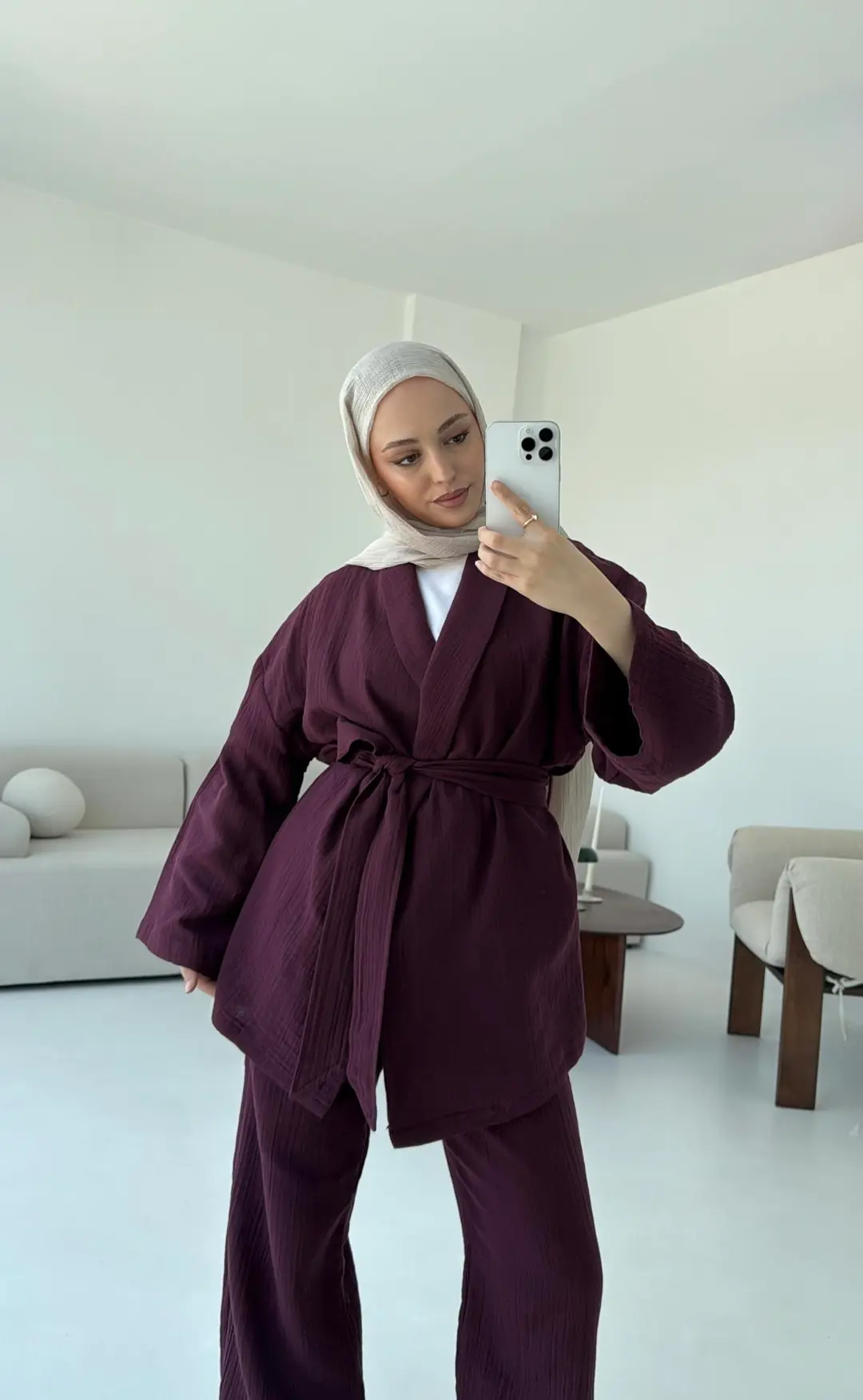 Müslin Kimonolu Takım Bordo