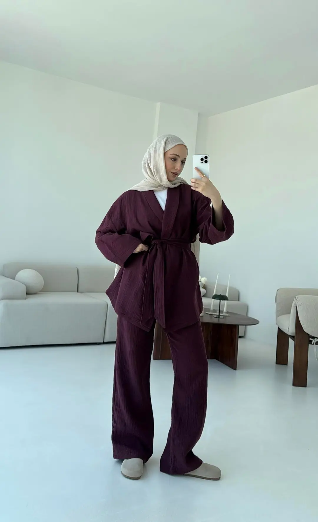 Müslin Kimonolu Takım Bordo - Görsel 2