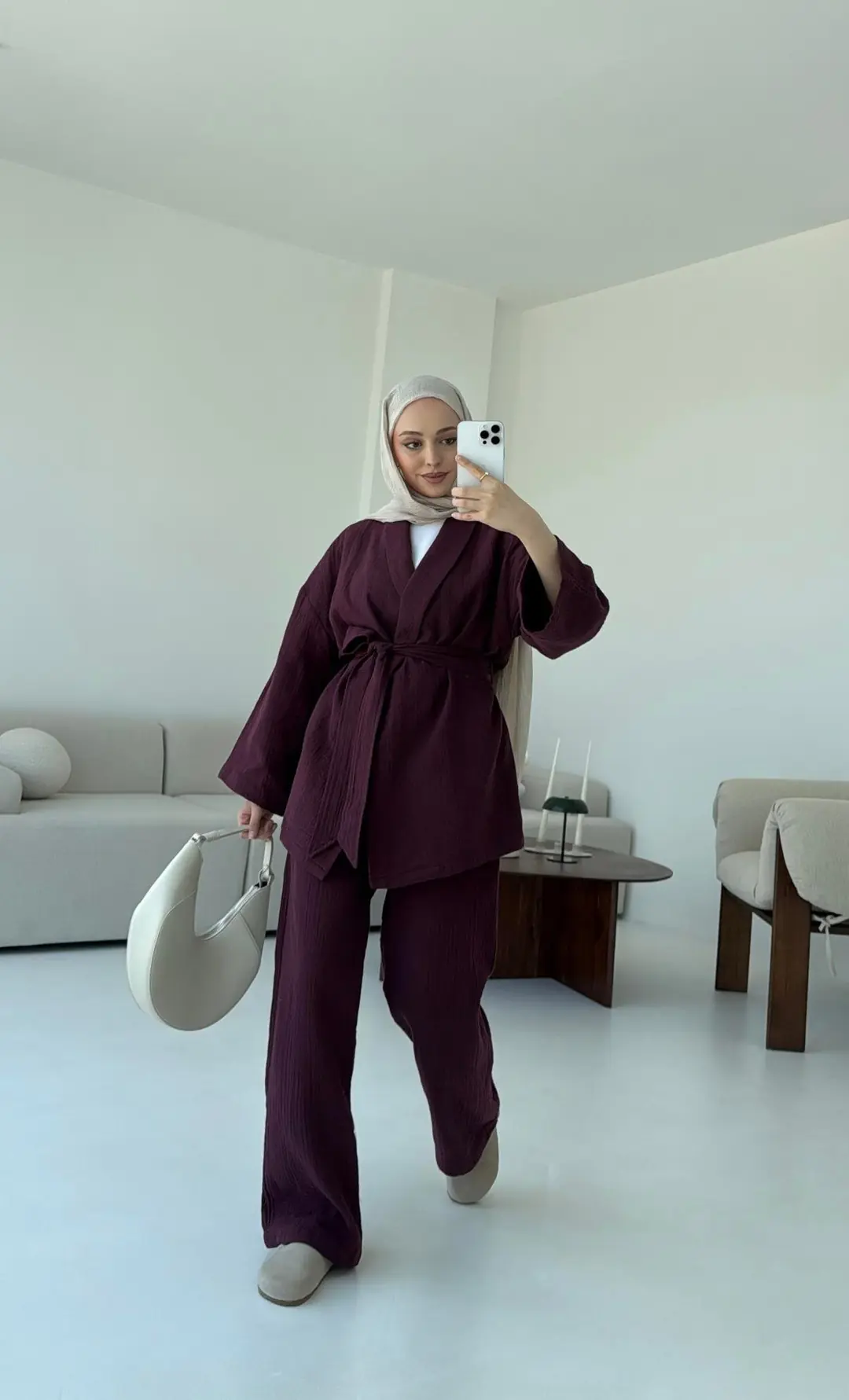 Müslin Kimonolu Takım Bordo - Görsel 5