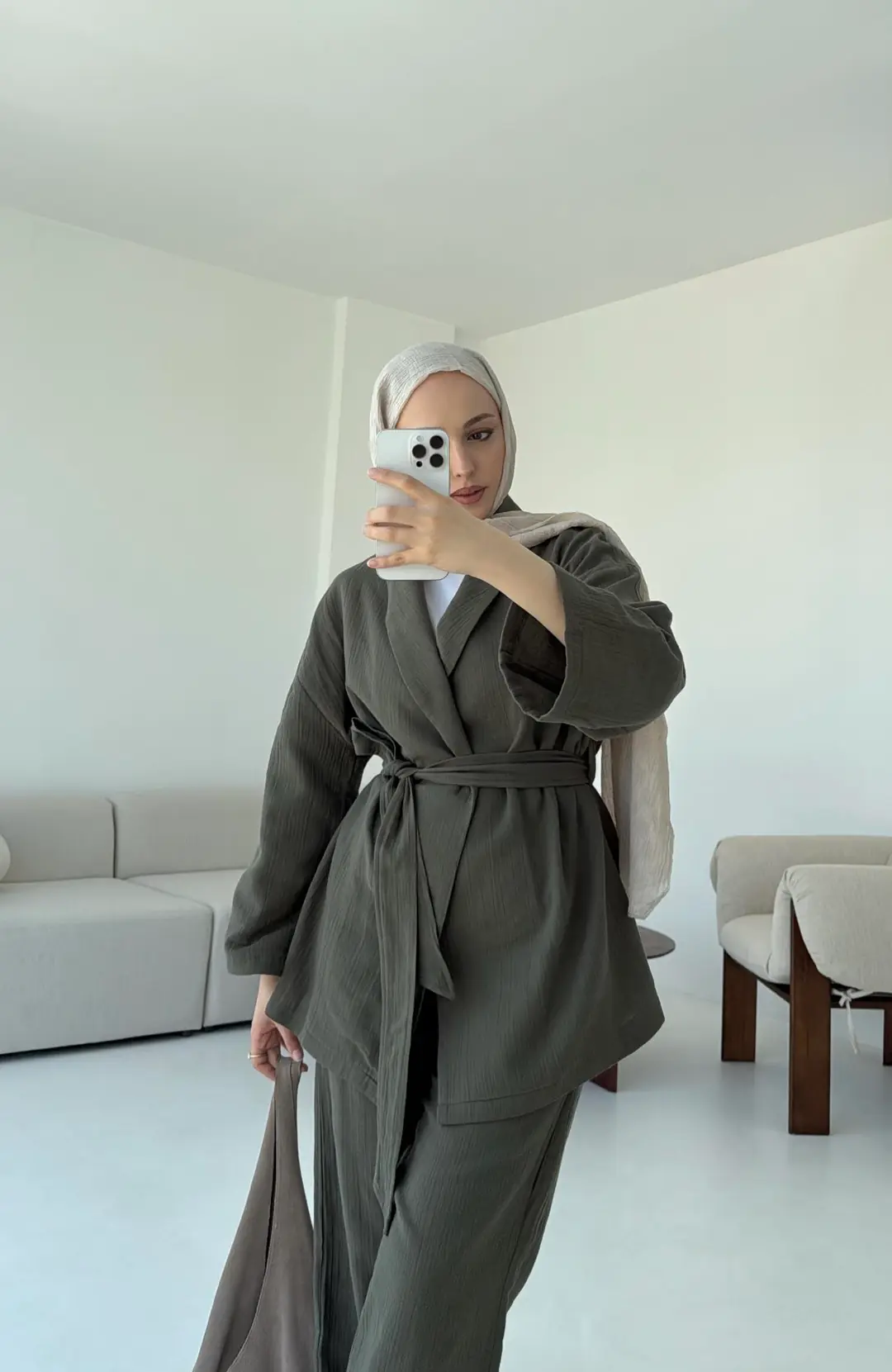 Müslin Kimonolu Takım Haki - Görsel 4