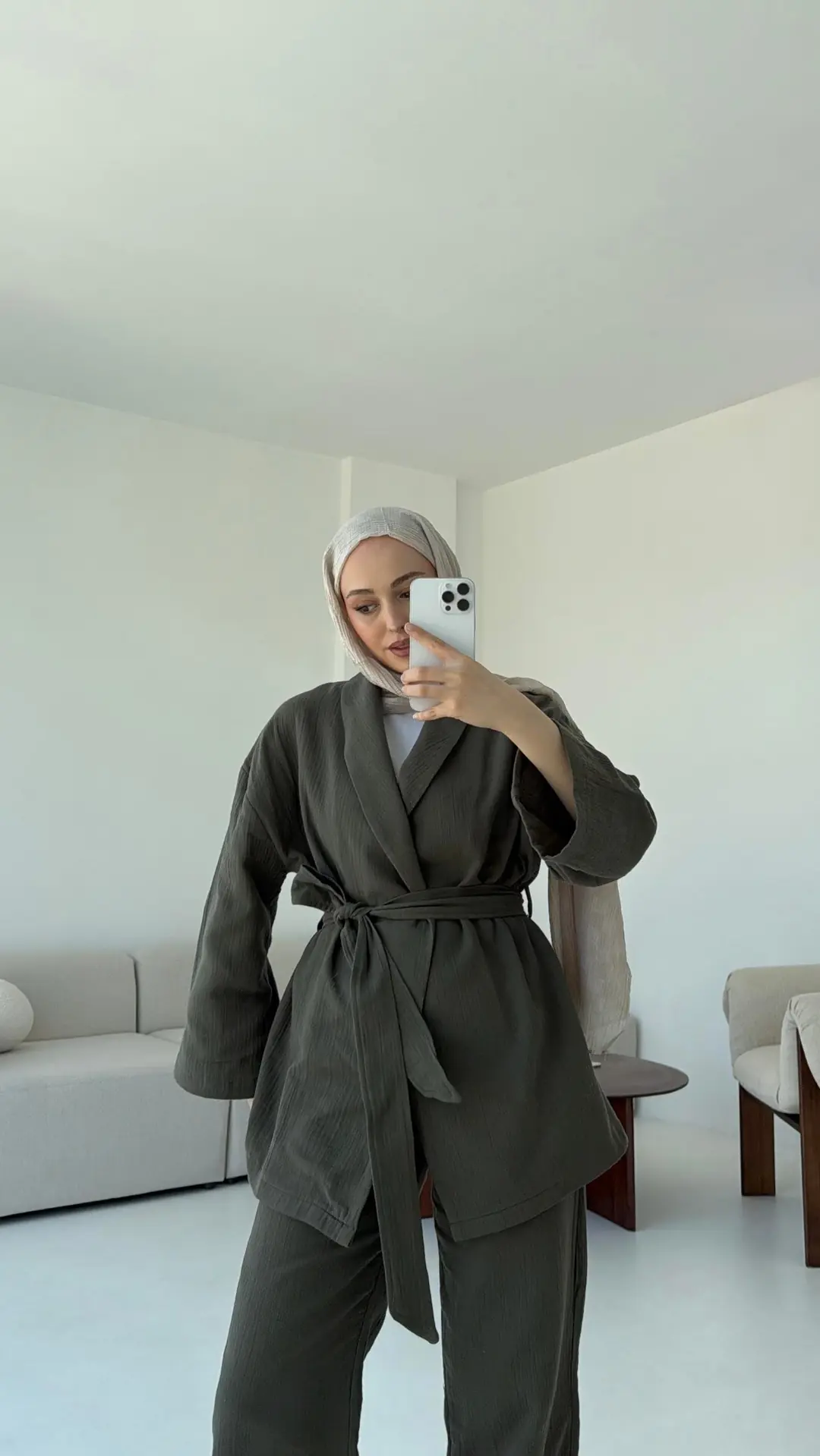 Müslin Kimonolu Takım Haki - Görsel 6