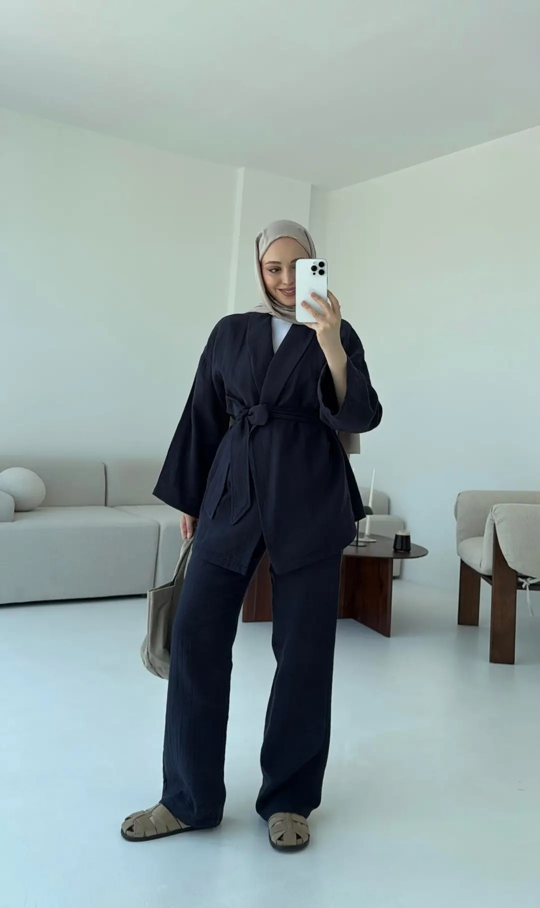 Müslin Kimonolu Takım Lacivert