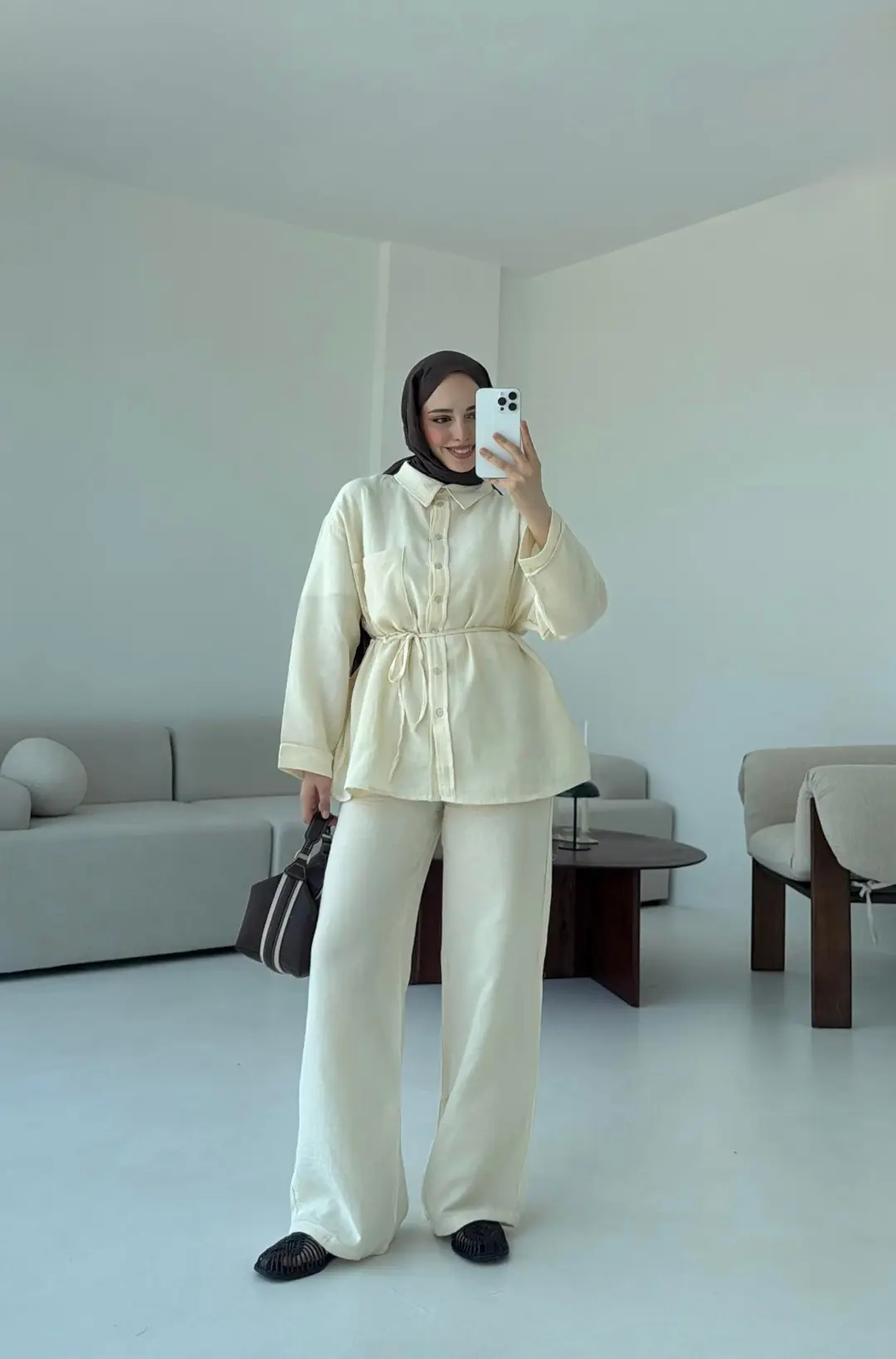 Müslin Pantolon Takım Bej - Görsel 2