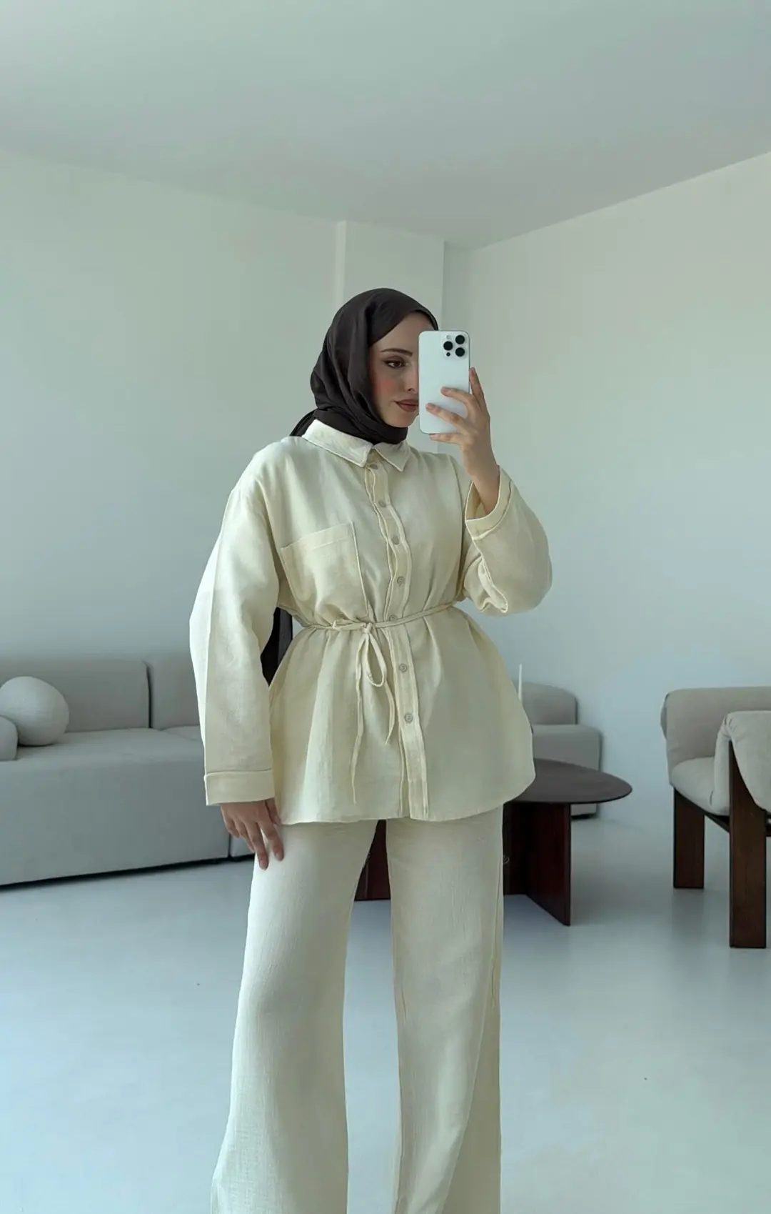 Müslin Pantolon Takım Bej - Görsel 3