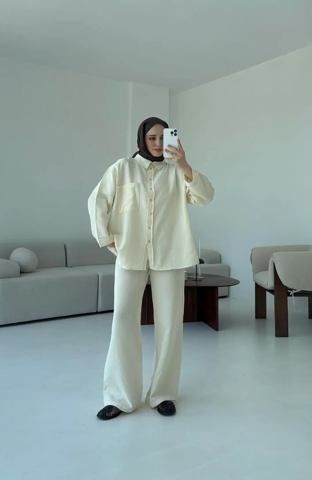 Müslin Pantolon Takım Bej - Görsel 6