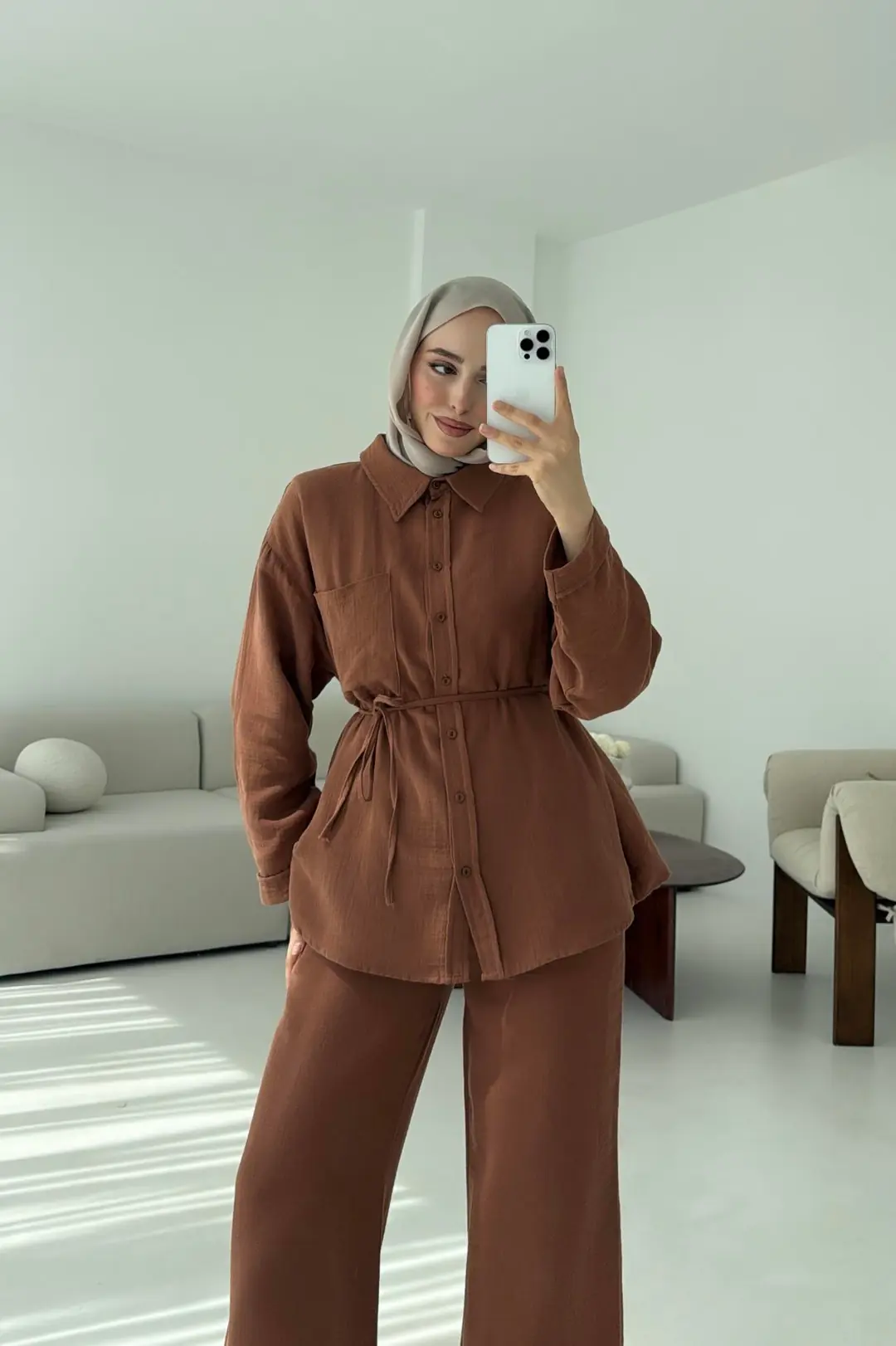 Müslin Pantolon Takım Kahverengi - Görsel 4