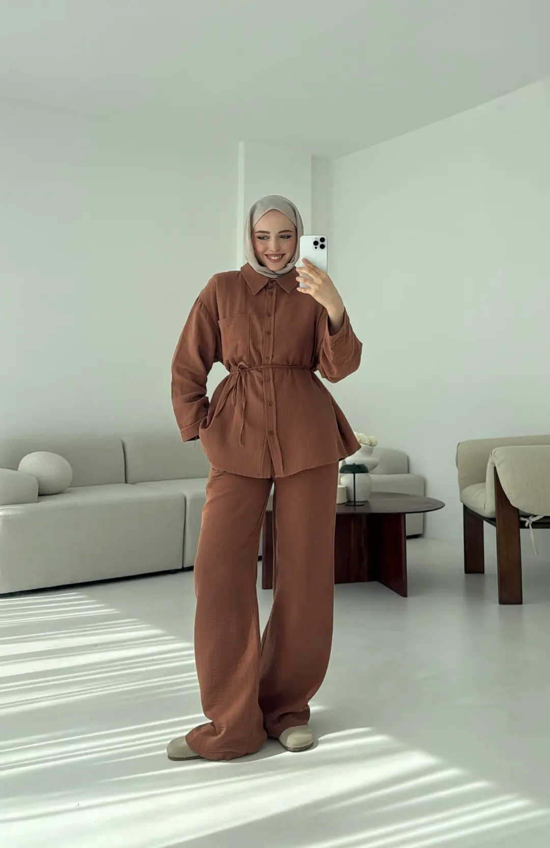 Müslin Pantolon Takım Kahverengi - Görsel 7