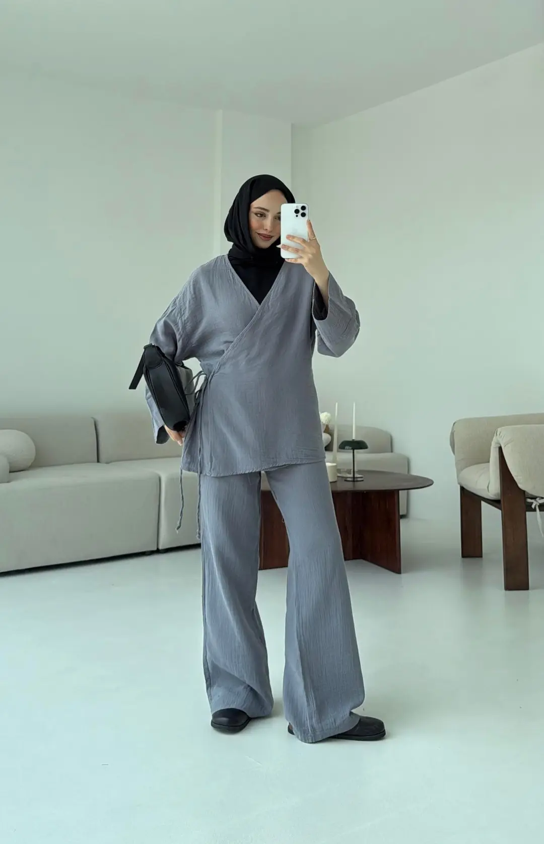 Müslin Yandan Baglamalı Takım Gri - Görsel 5