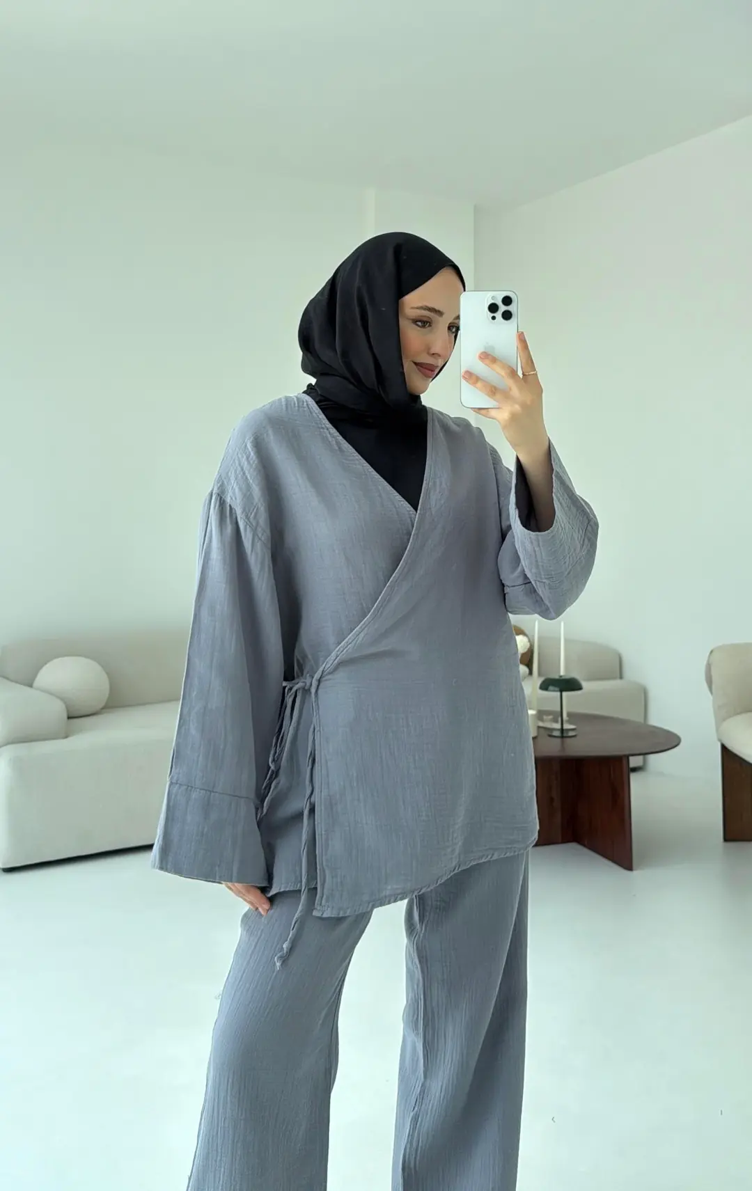 Müslin Yandan Baglamalı Takım Gri - Görsel 6