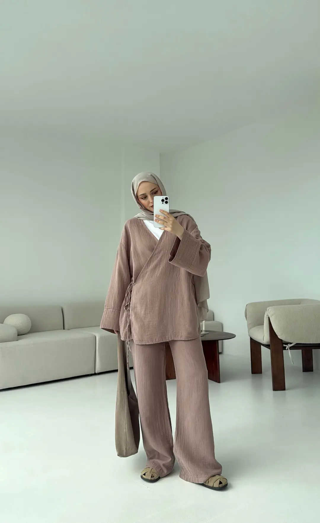 Müslin Yandan Baglamalı Takım Gül Kurusu