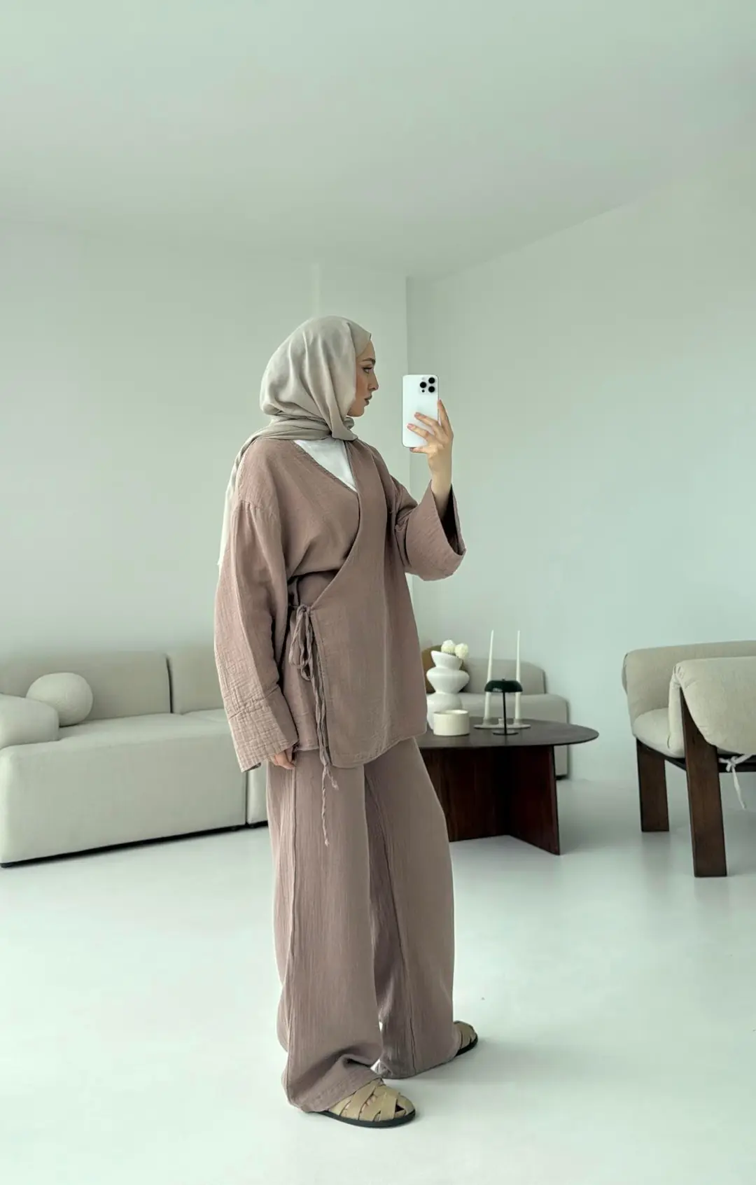 Müslin Yandan Baglamalı Takım Gül Kurusu - Görsel 5